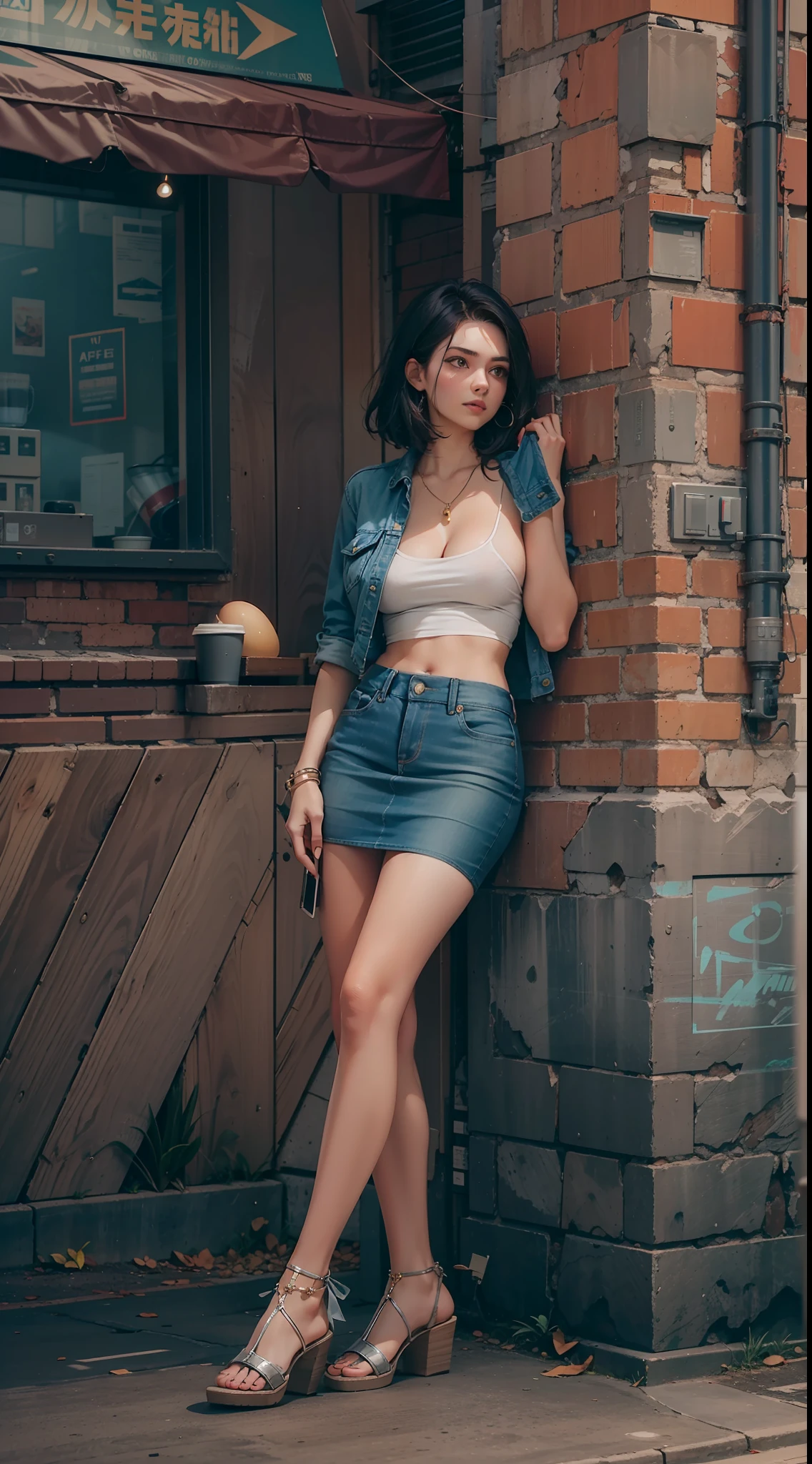 tmasterpiece,Best quality at best,highers,1girll,beauitful face,((best qualtiy)), ((tmasterpiece)), (A detailed:1.4),((full bodyesbian)),Enhanced dynamic perspective,(beautiful sexy girl,short detailed hair,Denim long skirt,Sitting in a street coffee shop,drinking a coffee),kawa,(Lunette de soleil),Come to me,Future sci-fi city street,Egg-shaped building,((Lateral face)),Street photography,Bright colors,nighttime scene,high qulity,super-fine,Detailed pubic hair,Accurate,Cinematic lighting,face_Focus,(Announcer),(NSFW)