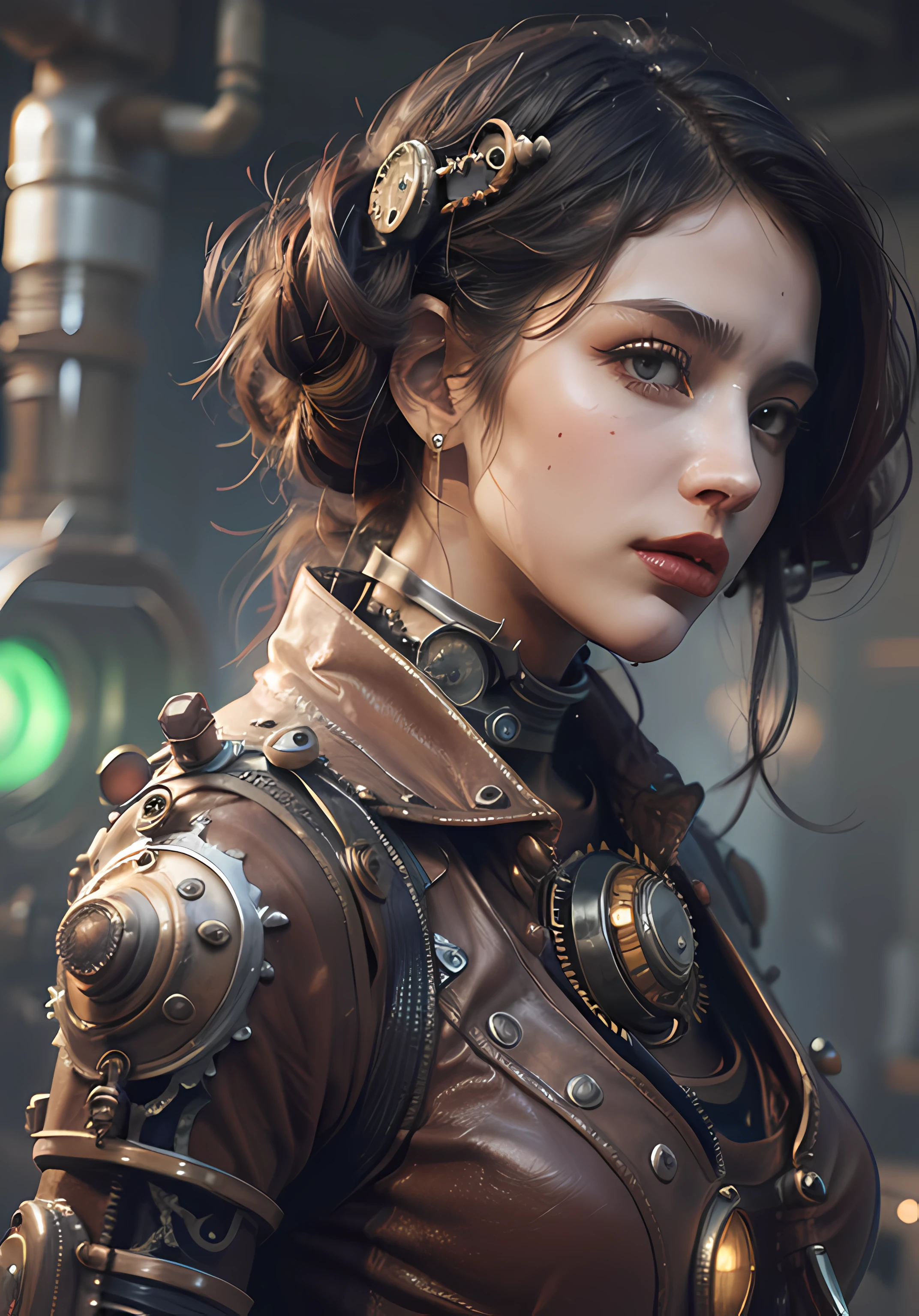 uma mulher americana de meia idade, Serious, not sexy, com um capacete movido a vapor, Portrait of a mechanical woman, arte conceitual steampunk, arte steampunk digital, arte steampunk de alta qualidade, Wojtek FUS, arte digital steampunk, detailed steampunk illustration, portrait of a mechanical girl, arte steampunk, Estilo de arte Dieselpunk, cyberpunk Steampunk, estilo de fantasia steampunk, Arte digital altamente detalhada em 4k, sci-fi steampunk, Arte Digital 4K Realista, Arte Digital 4K Realista, Wojtek FUS, Arte digital altamente detalhada em 4k, Cyber Steampunk 8K 3D, arte steampunk digital, Arte digital realista 8k, Arte digital detalhada em 4k, Arte cyberpunk 8K ultrarrealista, arte conceitual ultra realista,