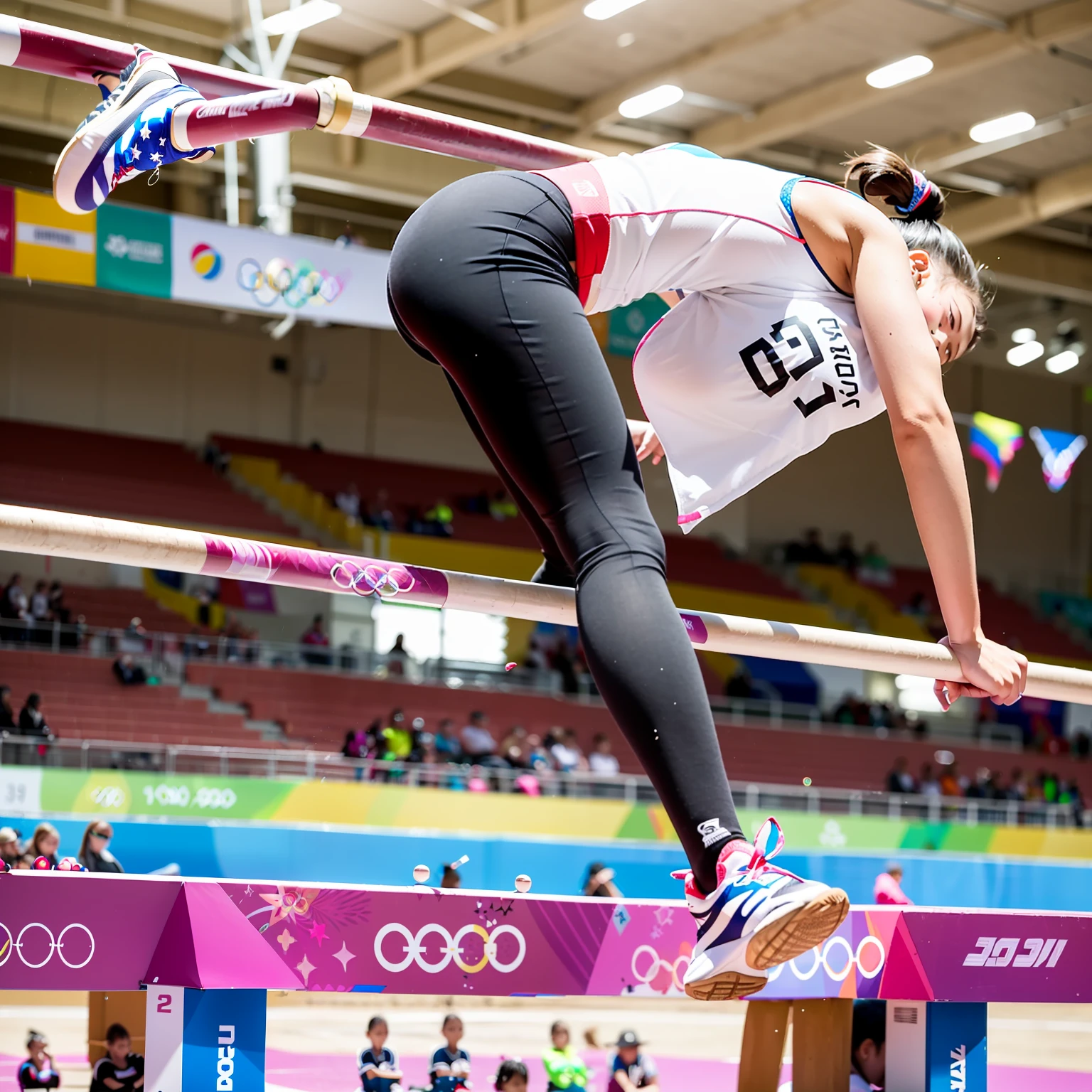 At the Olympics,Little girl participating in a balance beam competition