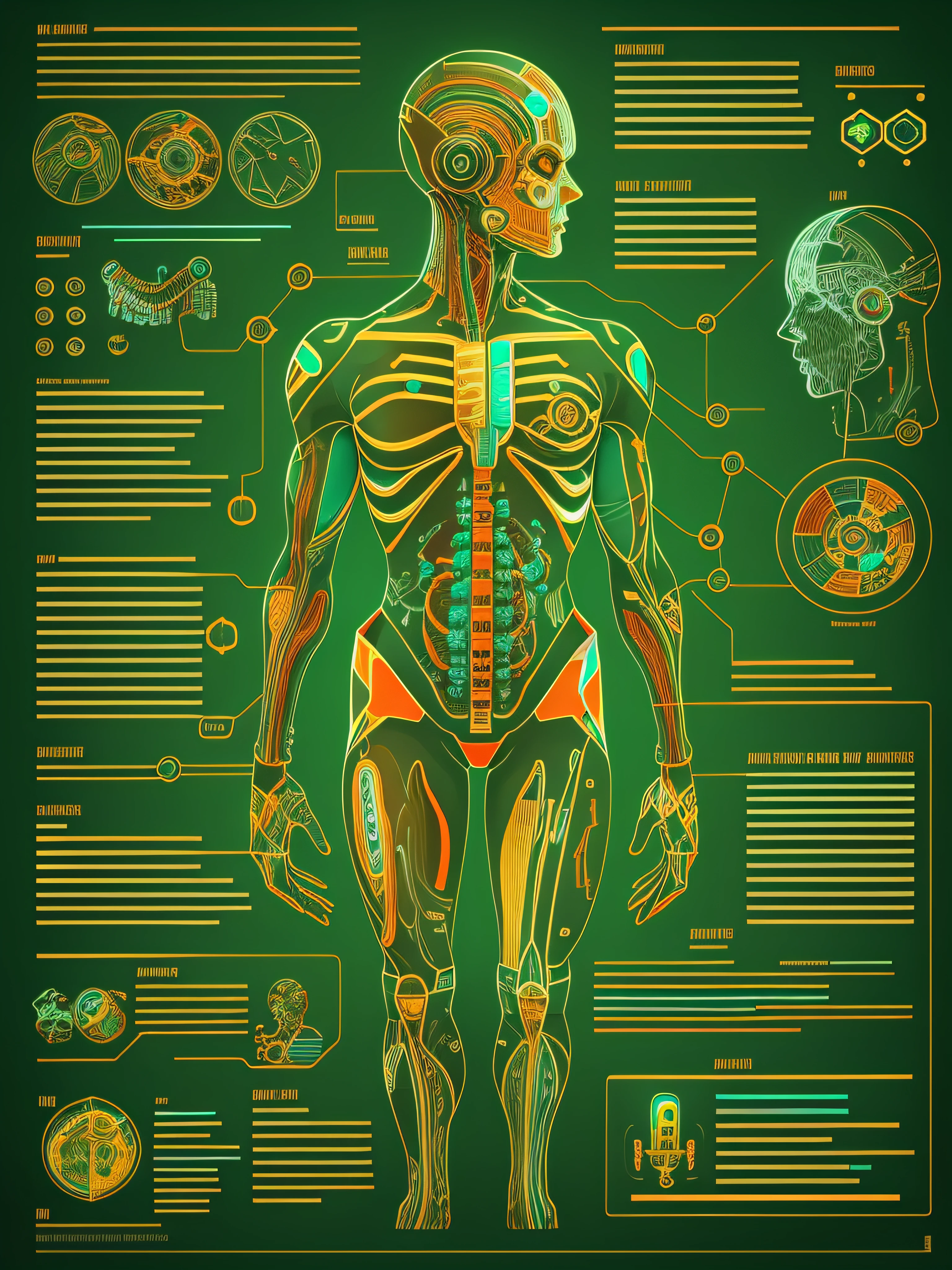 bright and colorful infographic of gorgeous android ???????, vector, concept art, high detailed