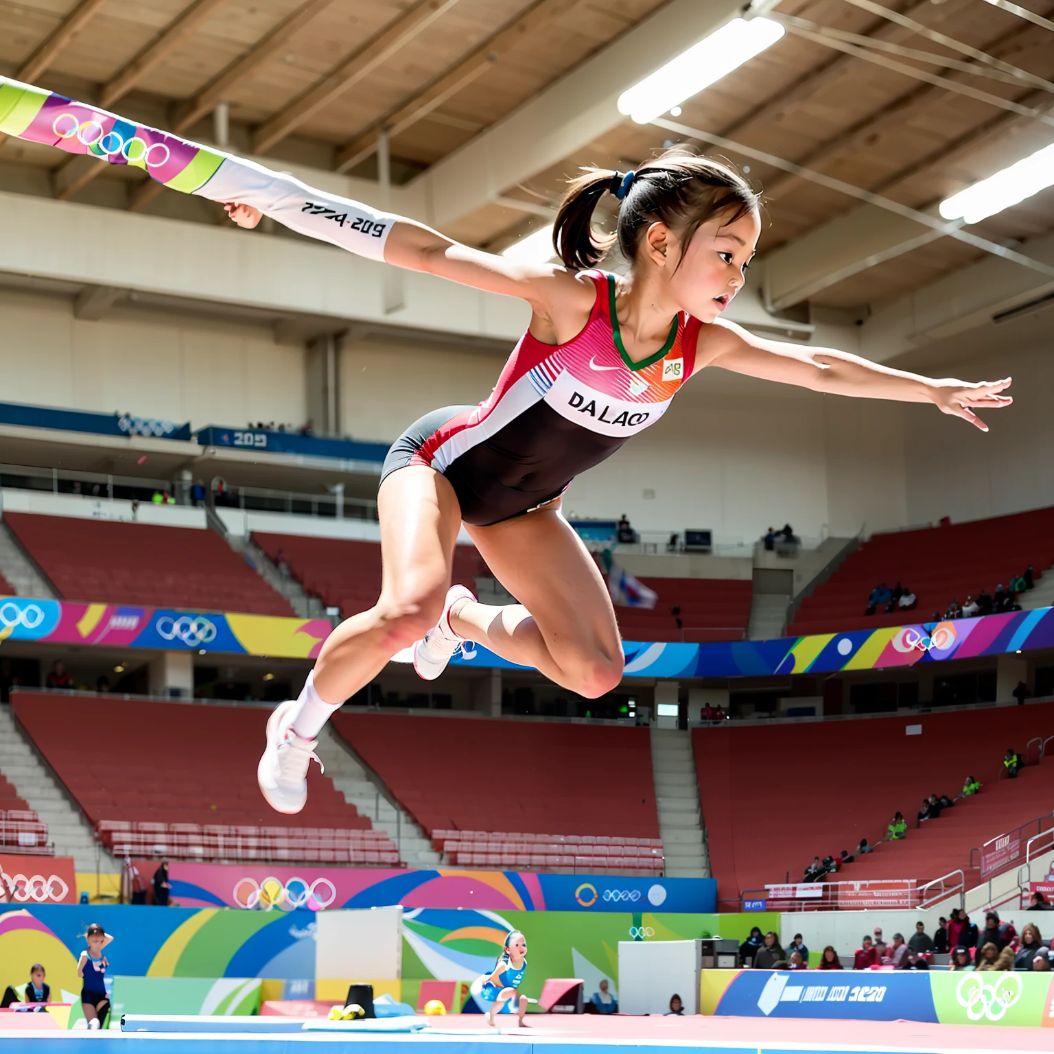 At the Olympics,Little girl participating in a balance beam competition