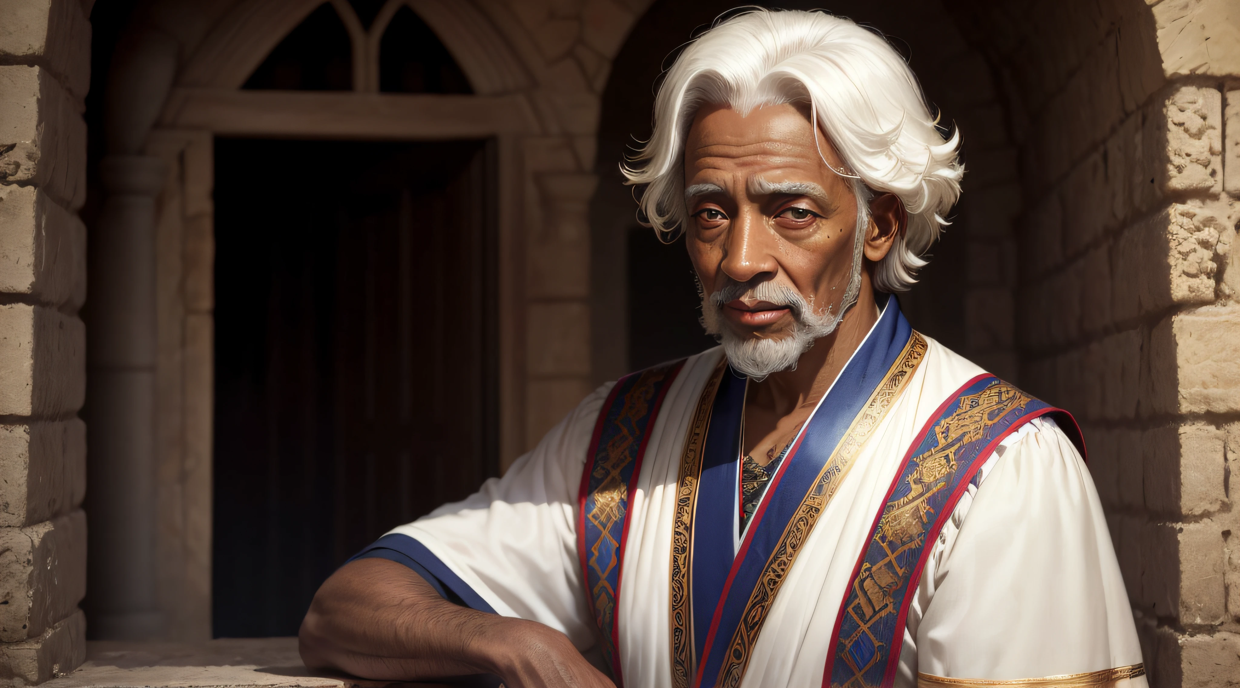 Old prophet with golden eyes, High details, pele enrugada, pele detalhada, olhos detalhados, high detail, short white hair, master-piece, best quality, high quality, Israel, better hands, traditional israel clothes, antique, CG, HDR