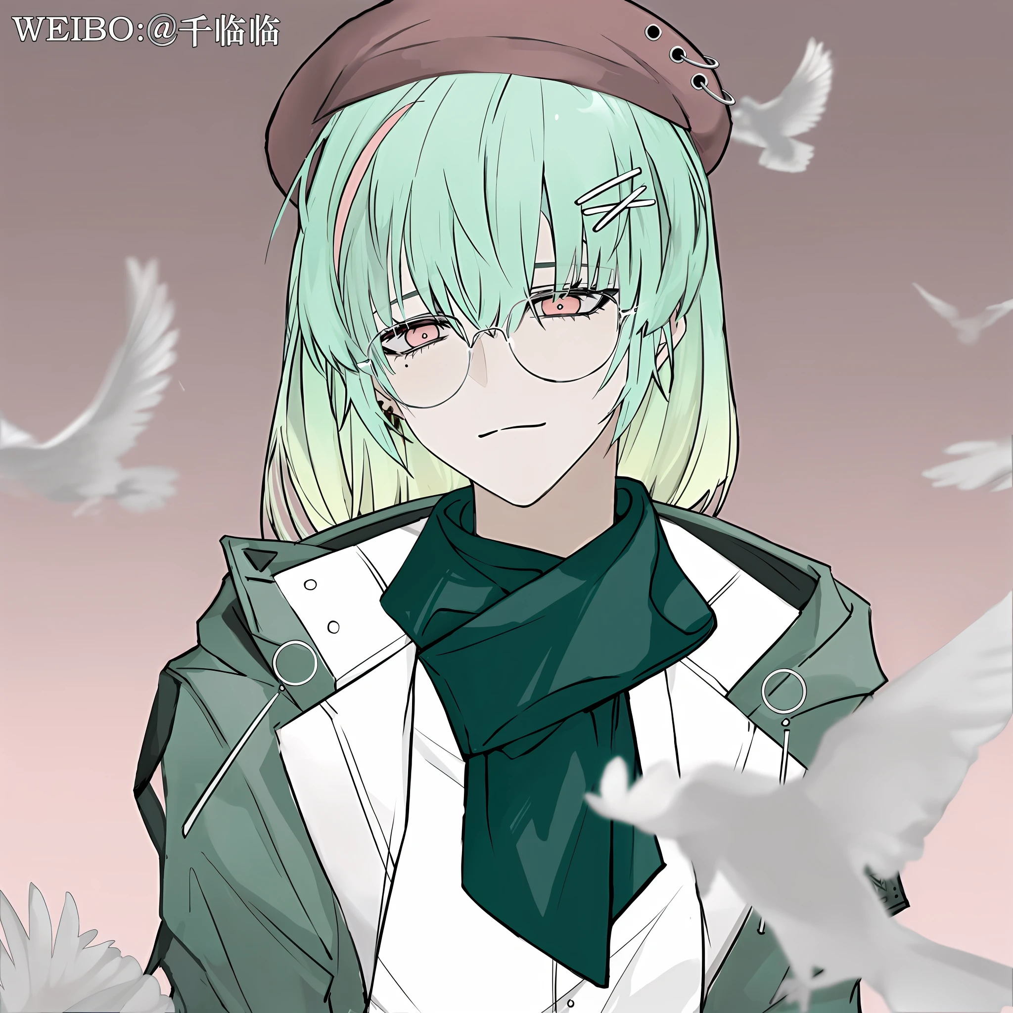 Anime girl with green hair and glasses and green hat, mikudayo, 2 d anime style, anime moe art style, from touhou, Anime girl with teal hair, zerochan, !!No glasses, wataru kajika, author:Ei-Q, author:Shitao, in an anime style, Guviz,