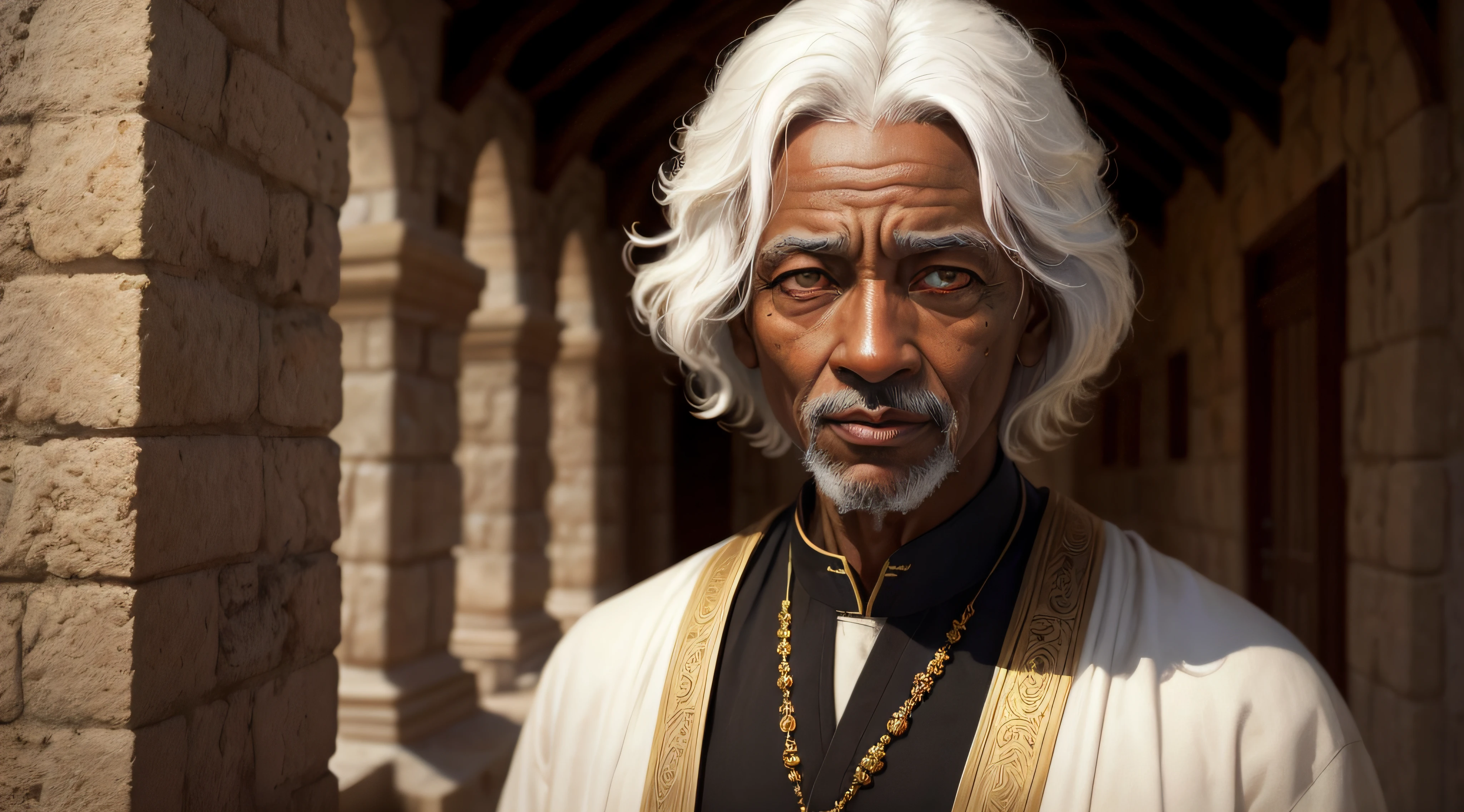 Old prophet with golden eyes, High details, pele enrugada, pele detalhada, olhos detalhados, high detail, short white hair, master-piece, best quality, high quality, Israel, better hands, traditional israel clothes, antique, CG, HDR, retrato