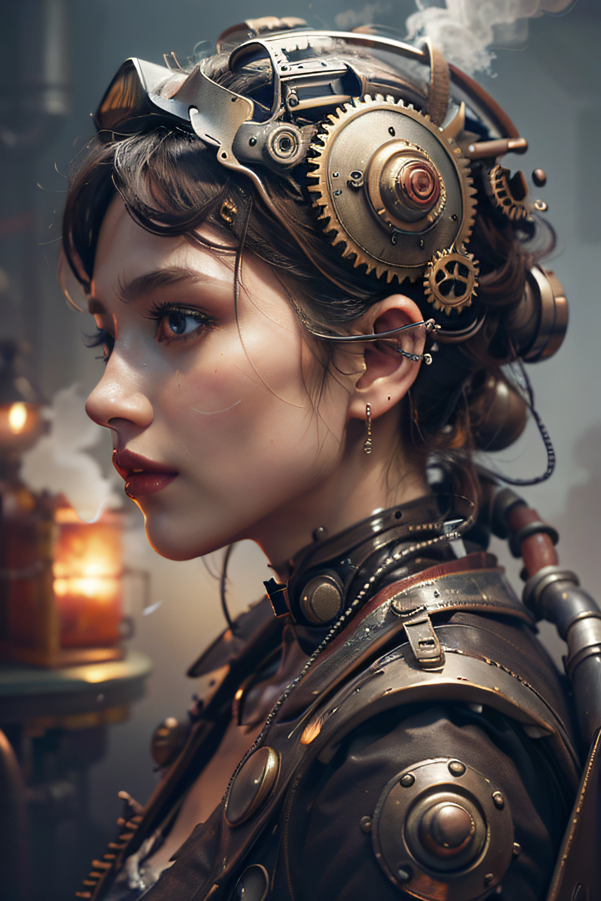 There's a woman with Steam Punk hair and a steam watch, 3 d render arte do caractere 8 k, Wojtek FUS, 8k portrait render, steampunk mulher anime bonita, Arte digital altamente detalhada em 4k, estilo de fantasia steampunk, Retrato CGSetivity, portrait of a mechanical girl, Cyber Steampunk 8 K 3D, Alexandra Fomina Artstation, CGSetivity 8K
