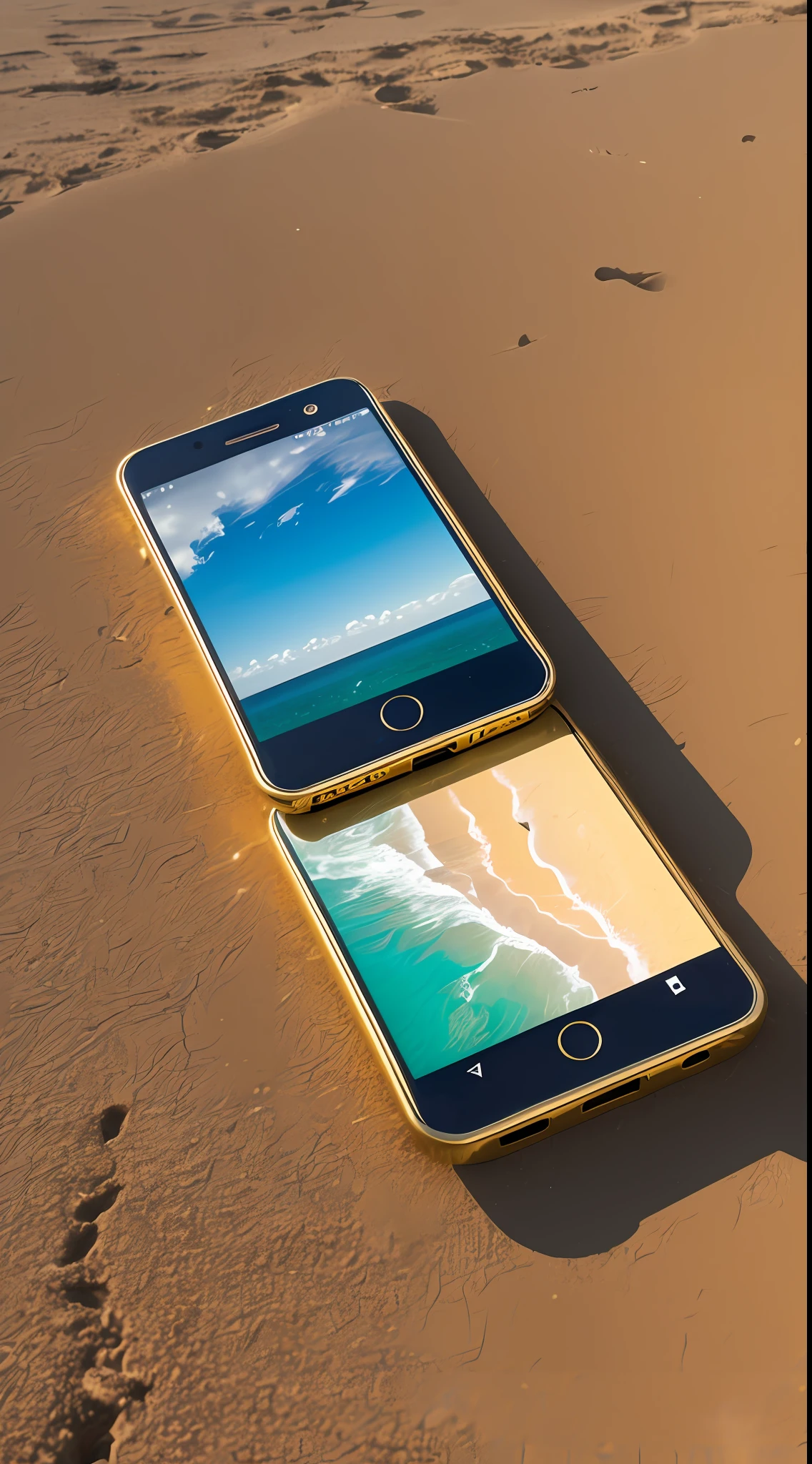En una escena moderna y elegante, A sophisticated cell phone with gold edges sits on a glass table on a sunny beach. En la pantalla del celular, se muestra una imagen cautivante de una hermosa mujer joven de cuerpo entero.
El celular, with its contemporary aesthetic and touches of luxury on its golden edges, refleja la belleza del entorno en el que se encuentra. The glass table creates an effect of transparency that enhances the feeling of modernity and freshness.
En la pantalla del celular, la imagen de la mujer joven es impresionante. His perfect anatomy is a testament to his grace and trust.. Vestida con elegancia, se erige al frente de un edificio igualmente elegante, que se alza majestuoso y se fusiona con el horizonte.
The beach stretches behind it, bathed in golden sunlight. Soft sand and serene waves create an atmosphere of serenity and relaxation.
The cell phone combination, The image of the beautiful woman and the beach environment evoke a sense of connection between modern technology and nature.. It is an image that fuses the contemporary and the timeless..
The composition of the scene is masterful, con cada elemento cuidadosamente dispuesto para crear un efecto visualmente impresionante. Los detalles de la escena, desde los bordes dorados del celular hasta el edificio elegante y el entorno natural, se presentan con una calidad impecable.