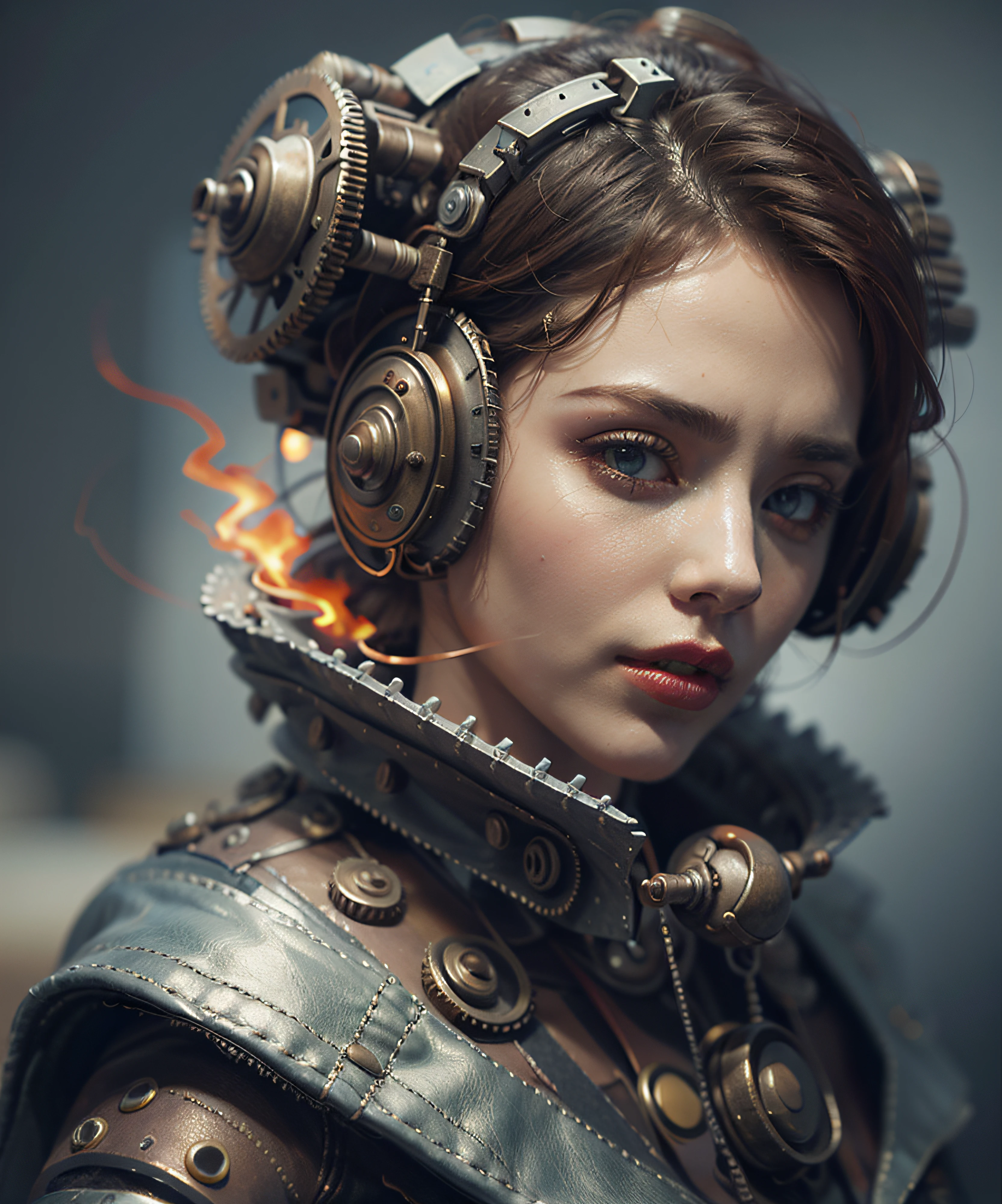 There's a woman with gears attached to her head with steam, Portrait of a mechanical woman, Arte digital 4K realista, Arte digital 4K realista, Wojtek FUS, Arte digital altamente detalhada em 4k, Cyber Steampunk 8K 3D, arte steampunk digital, Arte digital realista 8k, Arte digital detalhada em 4k, Arte cyberpunk 8K ultrarrealista, arte conceitual ultra realista,