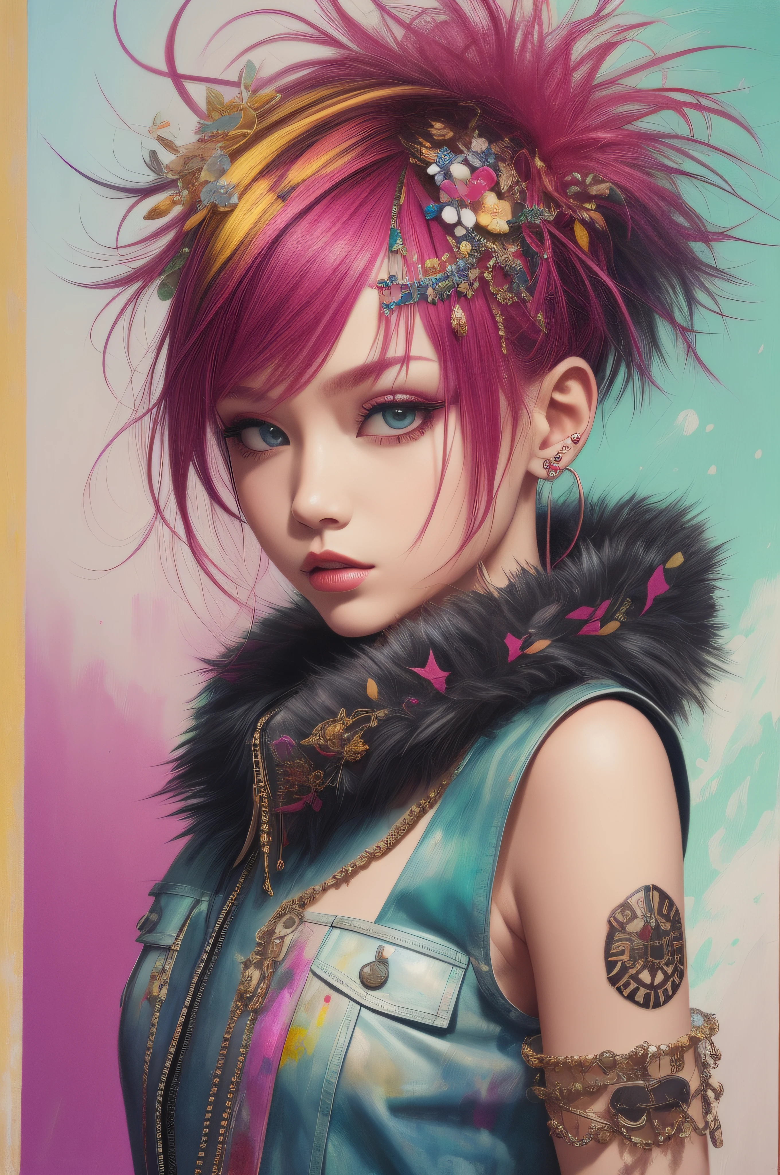 painting depicting Future punk, J'taime style, portrait, ♫minimalism, fashion shoot,🥳