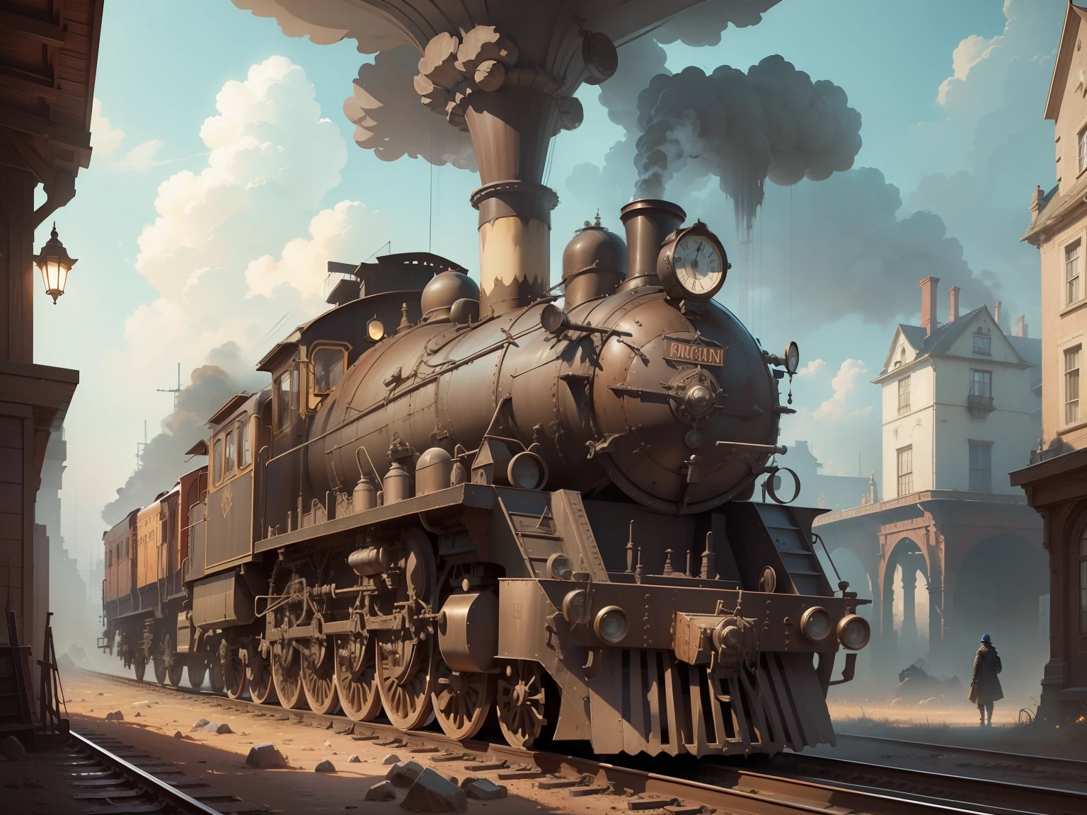 There's a train that's going down the tracks in the dark, Gothic locomotive, fantasia arte vitoriana, Bussiere Rutkowski Andreas Rocha, Directed by: Alexandre Kobzdej, arte conceitual steampunk, detailed game art illustration, Inspirado Sci Vitoriano - Fi, arte conceitual escura fotorrealista, eerie nostalgic concept art, Directed by: Ludwik Konarzewski Jr --auto