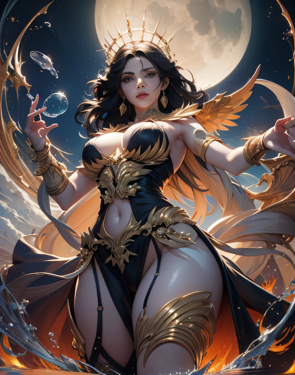 Prompts Copiar prompts cloudy night sky storm, sunset red clouds storm cloudy, rough sea, psychedelic waves, skin and clothes wet with water, drops of water, floating bubbles, magical lights,face by tom bagshaw art station,, Moon Goddess, Full Length Figure, Contemptuous Gaze, Detailed Face, (Naked: 1.4), (See-Through Lingerie: 1.3), Gold Decoration, Black Plain Background, High Contrast, Masterpiece, Best Quality, Best Quality, Cinematic Lighting, Photorealistic,Goddess maiden, gorgeous, splashing, flame, flowing pen and ink,view of pubic hair,Goddess maiden, gorgeous, splashing, flame, flowing pen and ink,full female body, beautiful caucasian girl close-up, body in dynamic movement, oil, digital art, splash, full body,art by Sakimichan,oriental mandala tattoo, fractal background, silver and gold and bronze spirit, natural skin moistened with water, slight smile, view from below, perfect golden eyes, long curly black hair, floating antique clock, lamp ancient, splash,seductive pose, visible pubic hair, breasts visible,full body, black hair, Transparent clothing, slight smile,Jean-Baptiste Monge style, bright, beautiful , splash, Glittering , cute and adorable, filigree, , rim lighting, lights, extremely , magic, surreal, fantasy, digital art, , wlop, artgerm and james jean,floating antique clock, lamp ancient, splash,floating antique clock,face by tom bagshaw art station, view from below,