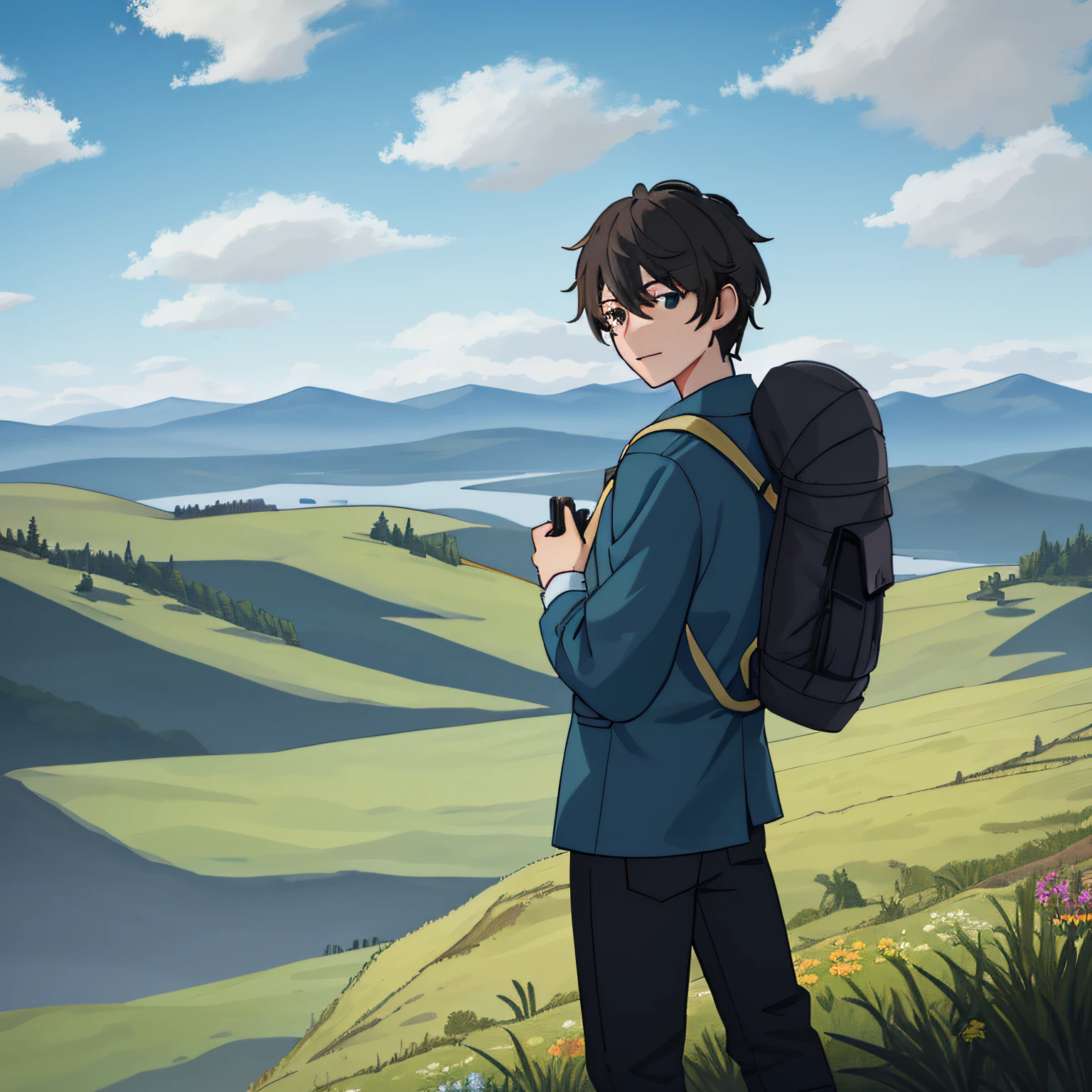 S
The Man at the Top of the Mountain
Mountain landscape on the street, The sky, Cloud, The clothes, person, footwear, Nature, hiking, grass, ember, briefs, Fell, with backpack, standingn, hill, land, mountain, letho.
ember, standing on a cliff overlooking the valley.
25-year-old man.