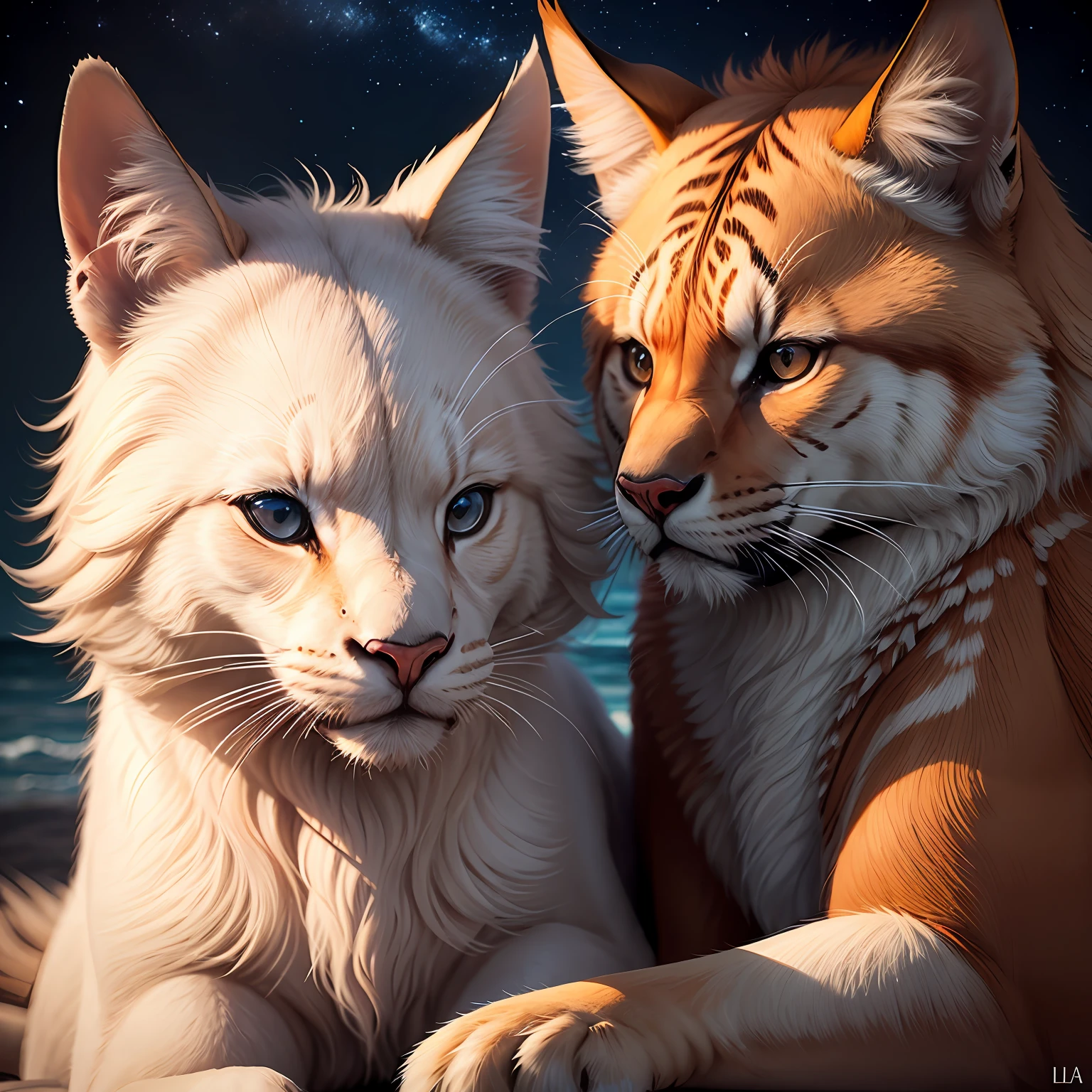 Male and female animals (more delicate expressions) em uma noite de luar --auto