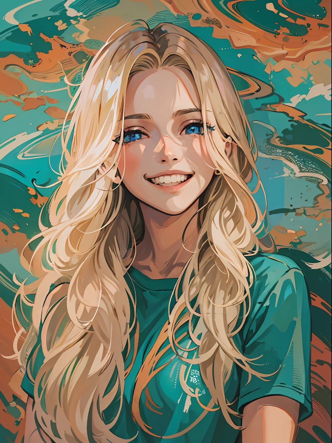 A painting of a blonde woman with long hair and blue eyes - SeaArt AI