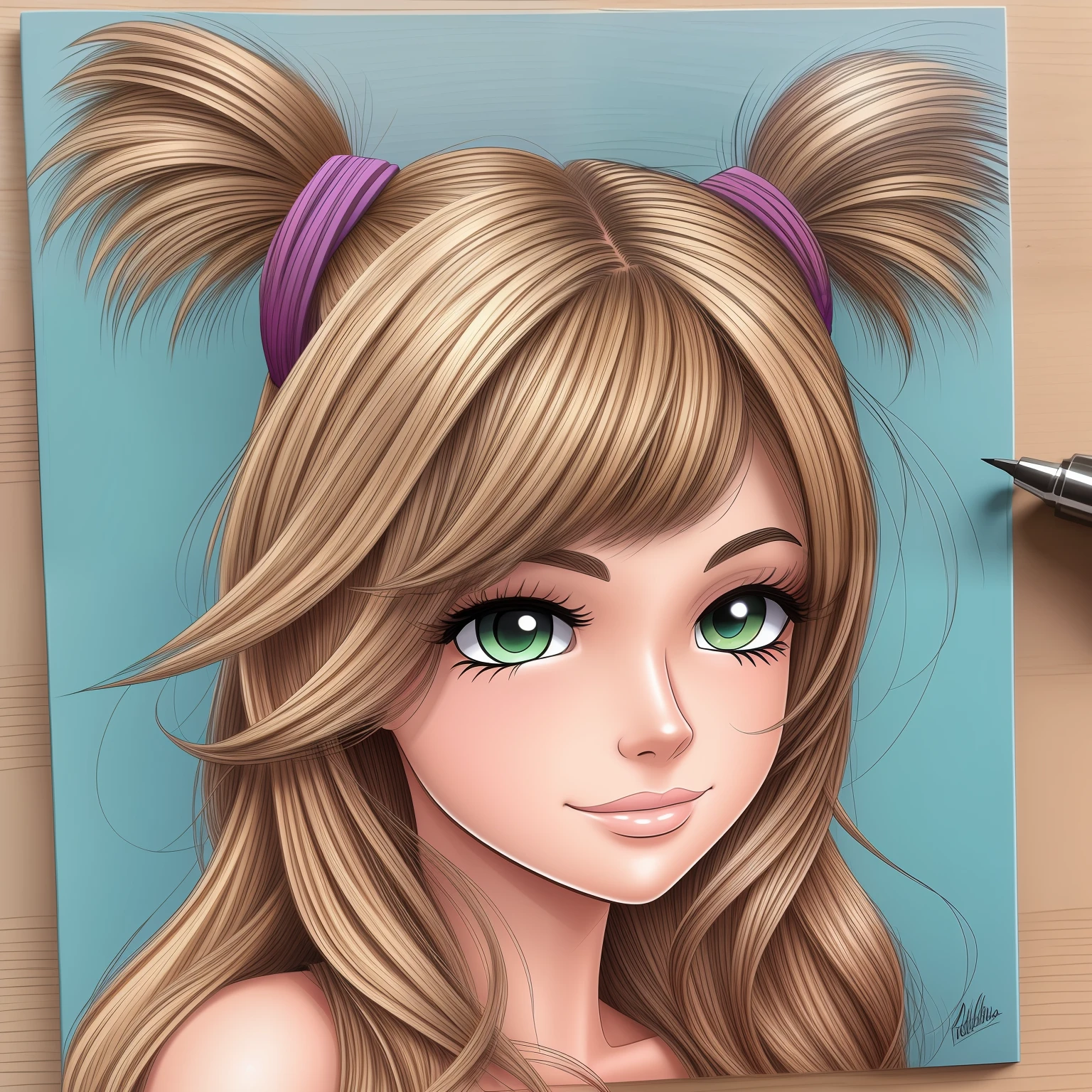 Uma brasileira, foto do busto, desenhos animados, cabelo castanho