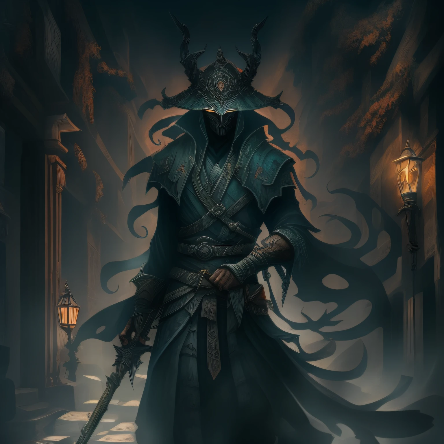 shadow god, walking in shadows, shadow warrior, white flame eyes, midnight street, ancient street,