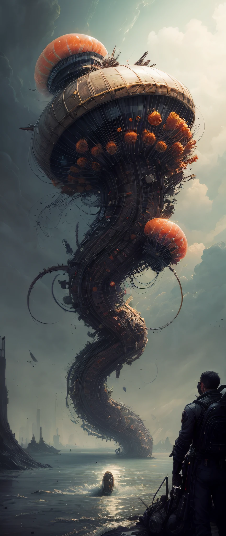 "Insanely Detailed Biomechanical Jellyfish Mother Ships of the Alien Invasion, made of real flesh and blood, by Ismail_Inceoglu, Tom Bagshaw, and Dan Witz. CGSociety Fantasy Art."