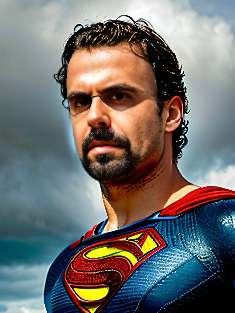 Man in a Superman costume in front of an overcast sky, Herry Cavill, Retrato de Henry Cavill, Henrique Cavill, Super-homem, Henrique Cavill!!!, Henry Cavill como Batman, Henry Cavill como James Bond, filme ainda 8K, Superman emergindo do sol, Henry Cavill como um guerreiro, henry cavill is a greek god, pose do super-homem, sem texto