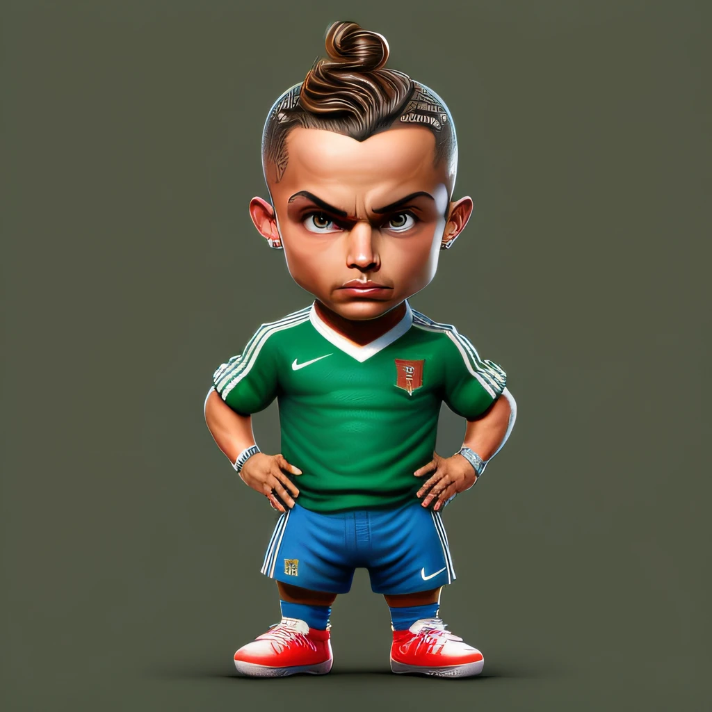 cristiano ronaldo, Tiny character, usando a camisa de portugal, detalhado, realista