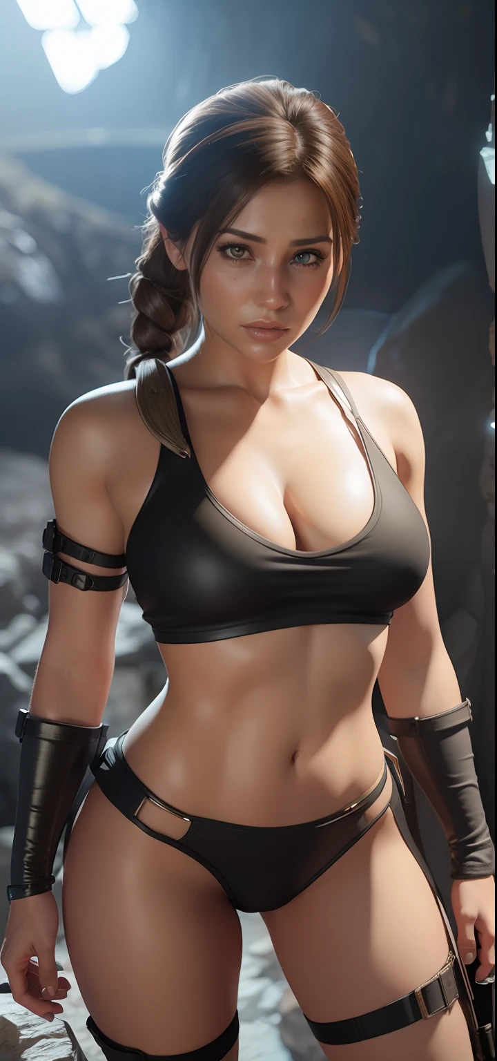 very beautiful detailed Lara Croft in the cave, Fabulously beautiful crystals, overdetalization, Unbelievable lighting, overdetalization, 8K, Unreal Engine 5, 3d визуализация, parallax, RTX, tmasterpiece, luminous minerals, volumetric glow, epic view, better lighting