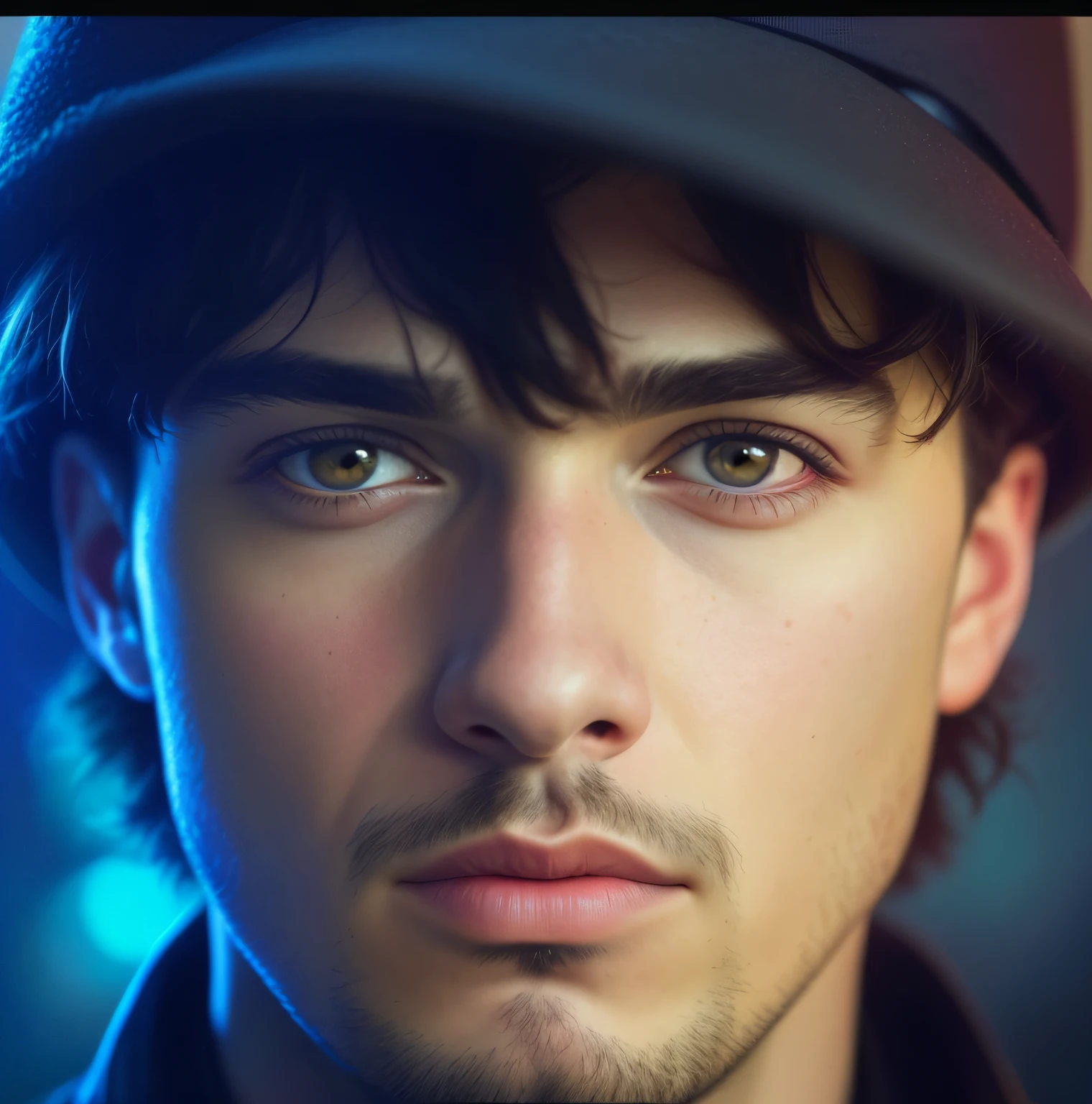 A closeup of a young man with a hat, inspirado em Adam Dario Keel, estilo de arte fotorrealista, foto retrato suave 8 k, Retrato VFX altamente detalhado, retrato de alta qualidade, Cinematic realistic portrait, retrato vfx altamente detalhado de, artes digitais fotorrealistas, inspirado em Steven James Petruccio, Declan McKenna, arte digital fotorrealista, pintura digital fotorrealista