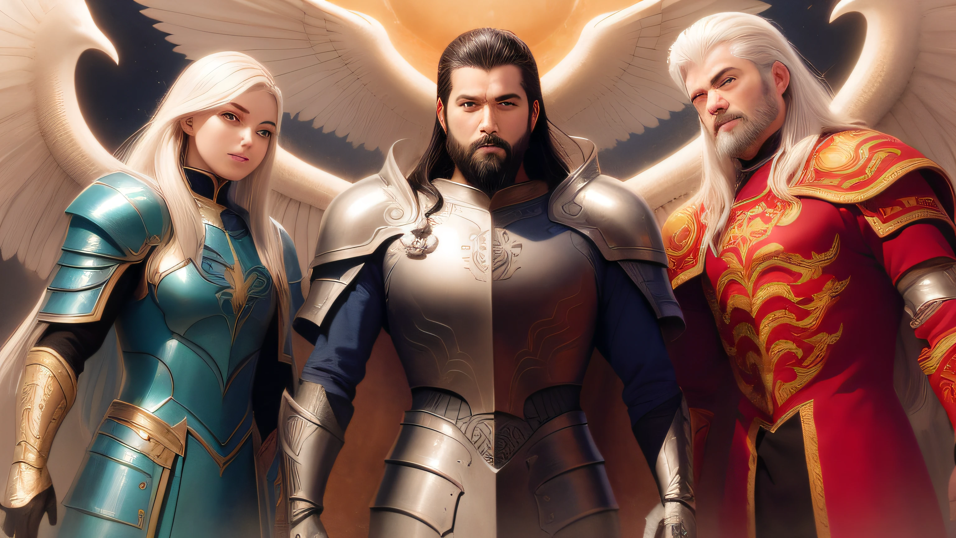 a group of people dressed in armor standing next to each other, Rossdraw 1. 0, Godrays Pintura Digital, Rossdraw 2. 0, rossdraws global illumination, arte oficial altamente detalhada, heroes of might and magic, Rossdraw e Boris Vallejo, Artgerm e RossDrew, Graphic artist Magali Villeneuve, Pintura digital RossDraw --auto
