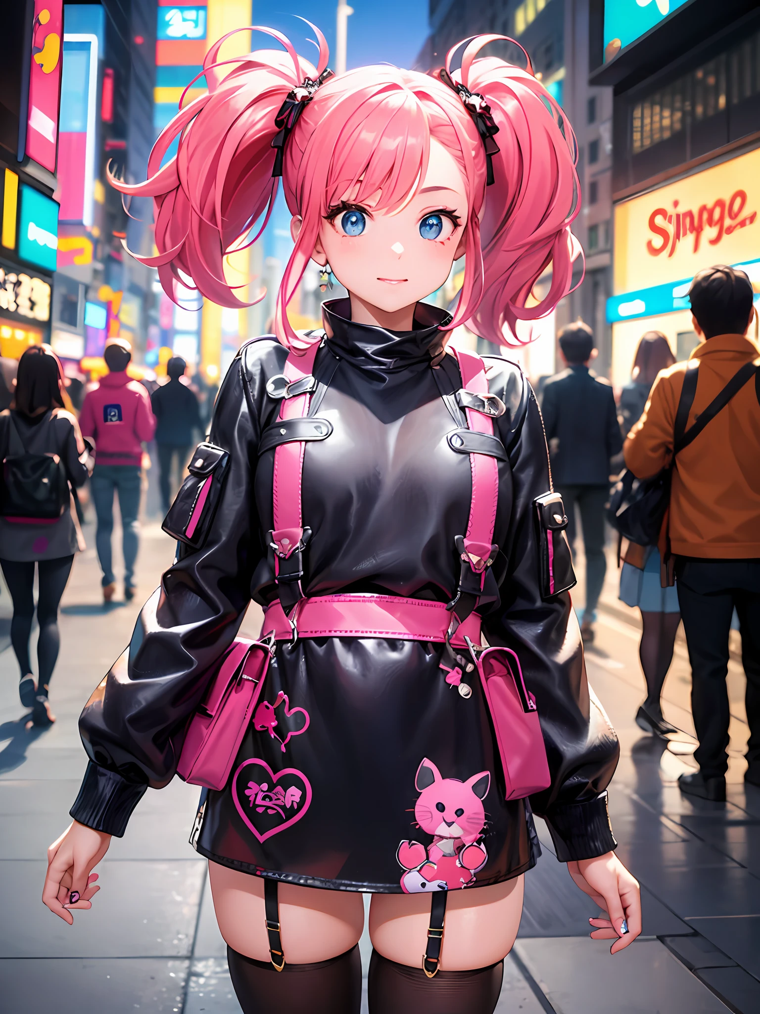 Step into a vibrant and dynamic world with an artistic depiction of a single girl with a Japanese street fashion-inspired look. This captivating artwork showcases her rocking a crazy Harajuku style, expressing her unique personality and love for fashion. In the scene set at nighttime, the girl stands out with her eye-catching ensemble. She wears legwarmers and dons big platform shoes that add an extra element of quirkiness to her outfit. Her hair is styled into adorable pigtails, reflecting her playful and youthful spirit. The artwork captures the essence of Japanese street fashion, with its bold and avant-garde elements. The girl’s outfit is a manifestation of her creativity and individuality, as she fearlessly embraces the unconventional and pushes the boundaries of fashion. As you immerse yourself in the artwork, you can almost feel the energy and excitement of the Harajuku district. The neon lights of the city illuminate the scene, creating a mesmerizing ambiance that complements the girl’s vibrant style. Let this artwork transport you to a world where self-expression knows no limits, and where individuality is celebrated through fashion. Marvel at the girl’s captivating look, and let her inspire you to embrace your own unique style and creative expression.