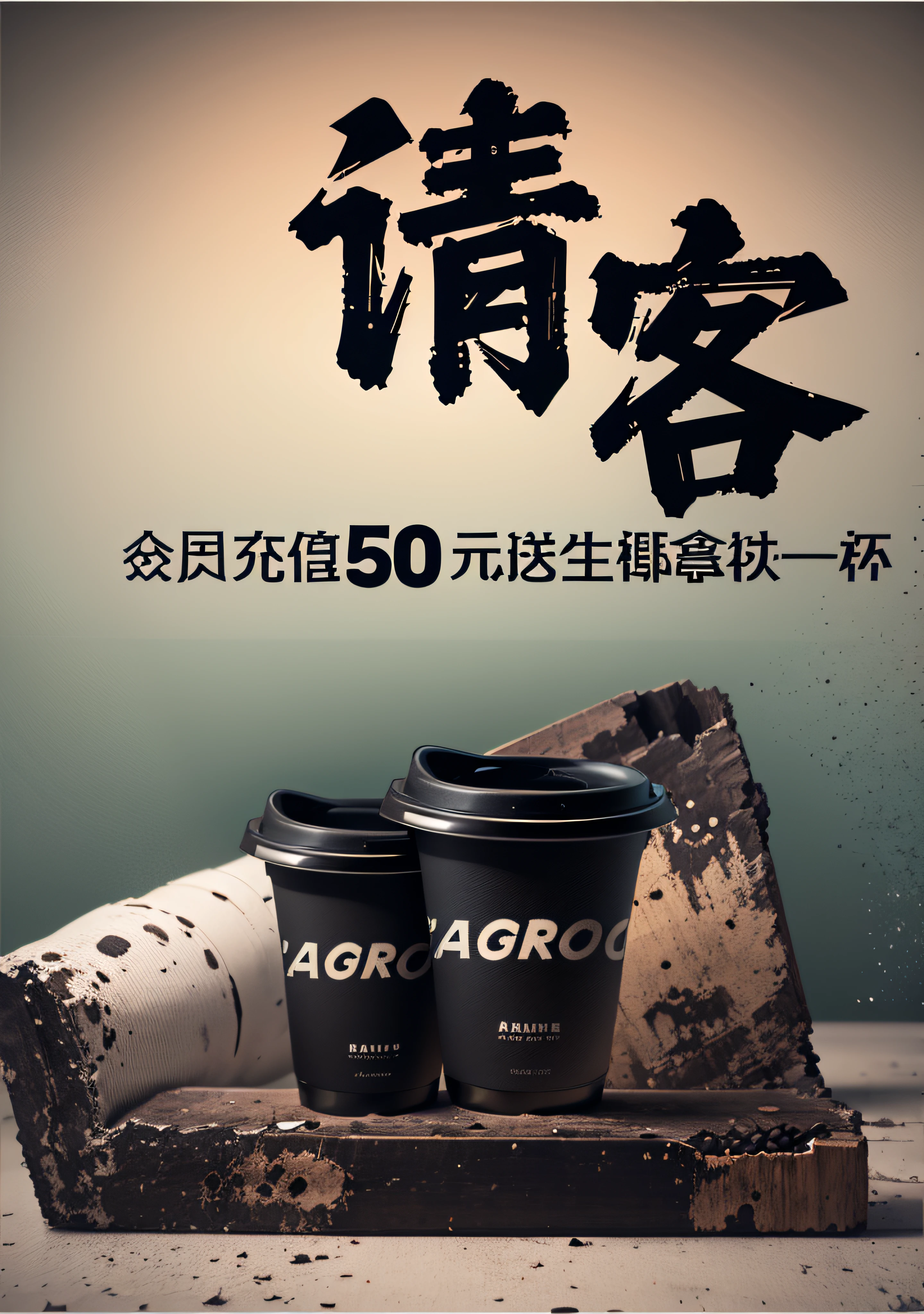 Modeling poster,Kanji coffee texture,White text,White kanji,Black plastic coffee cup,Black lid,Pure black,kawa,charact,material,Perfect light,space,2.5D,rendering,Black coffee cup,Black coffee beans,rendering,poster for,high qulity,8K,high detal,Product photography,space,Texture