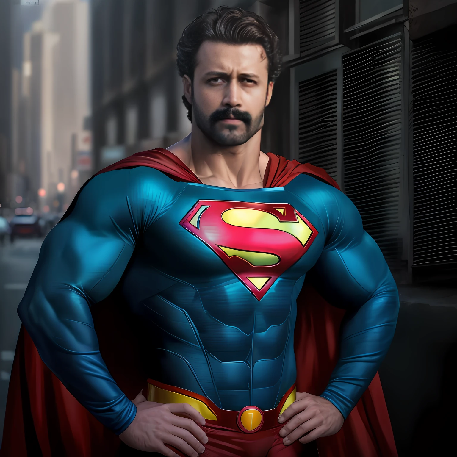 arafed man in a superman costume standing in a city street, superman pose, superman, justin hartley as superman, superman costume, henry cavill!!!, superhero portrait, super photo realistic, herry cavill, gabe newell as a superman, superman is high, superhero body, fan art, henry cavill, superhero from the boys tv show, dwayne johnson as superman