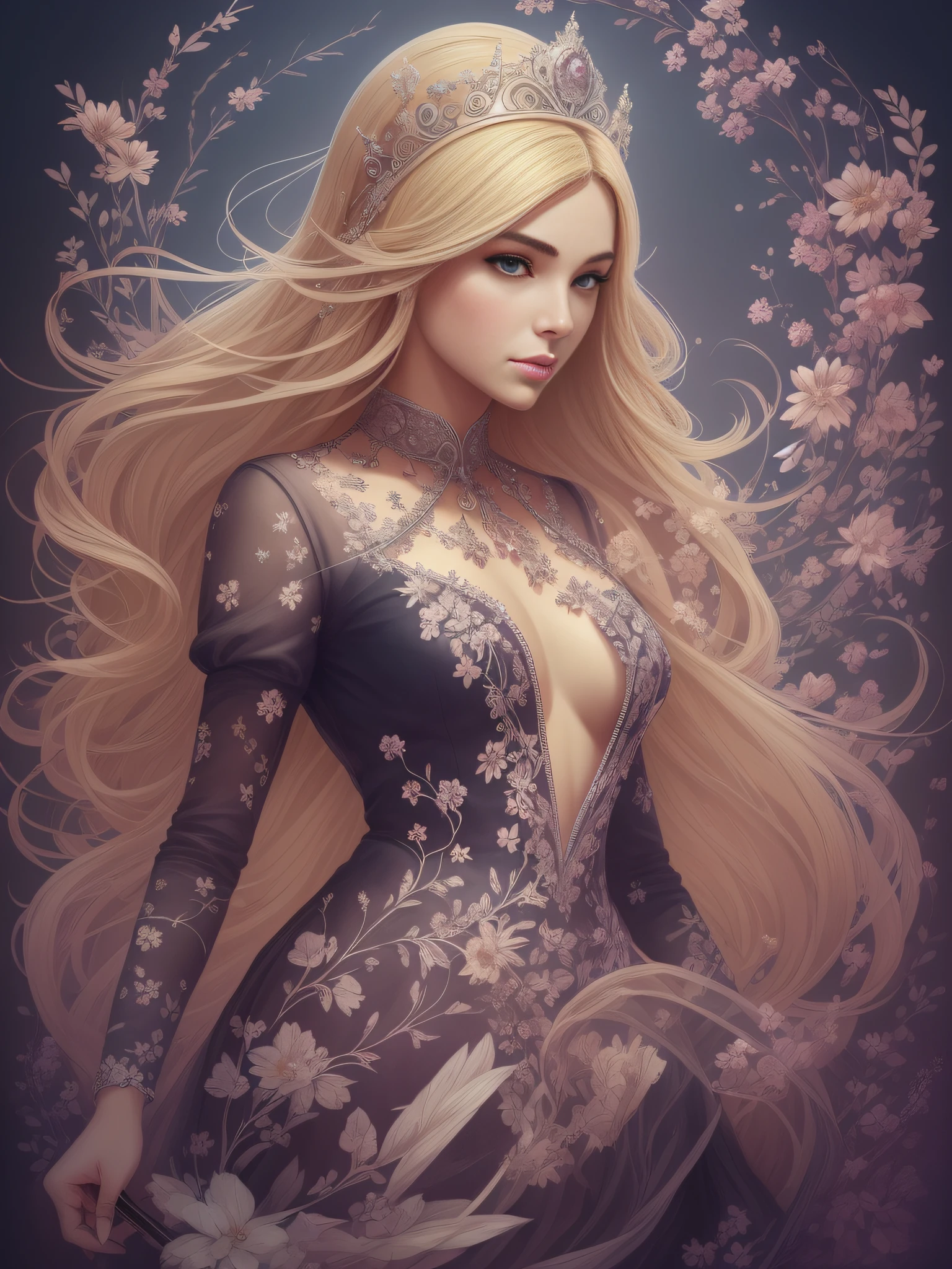 amazing futuristic violin player, (esqueleto como:0.4), ((princesa ornamentada feminina)), (with blonde long flowing hair), (olhos brilhantes e bonitos), trending on ArtStation, flowers of hope by Jean-Honor Fragonard, Pedro Mohrbacher, hiper detalhado, detalhes insanos, atordoante, intrincado, elite, Arte Nova, ornado, liquid wax, elegante, extravagante, luxo, Greg Rutkowski, estilo de tinta, etiqueta, arte vetorial, Belo design de personagens, Double Exposure Shot, Design brilhante, Concedido, master part, fundo preto amoled, (Torso completo),