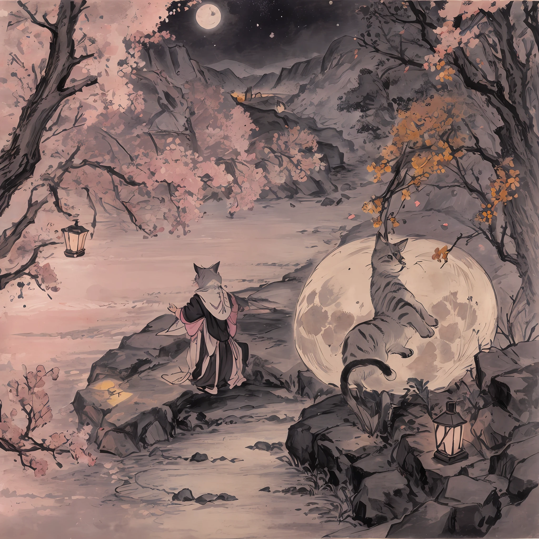 Cat,pinkcolor,Cute,Big eyes,masutepiece,fullmoon,backstreet，doress