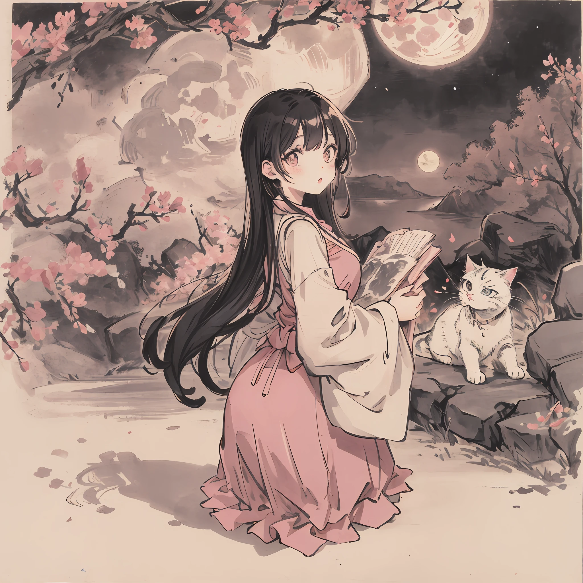 Cat,pinkcolor,Cute,Big eyes,masutepiece,fullmoon,backstreet，doress