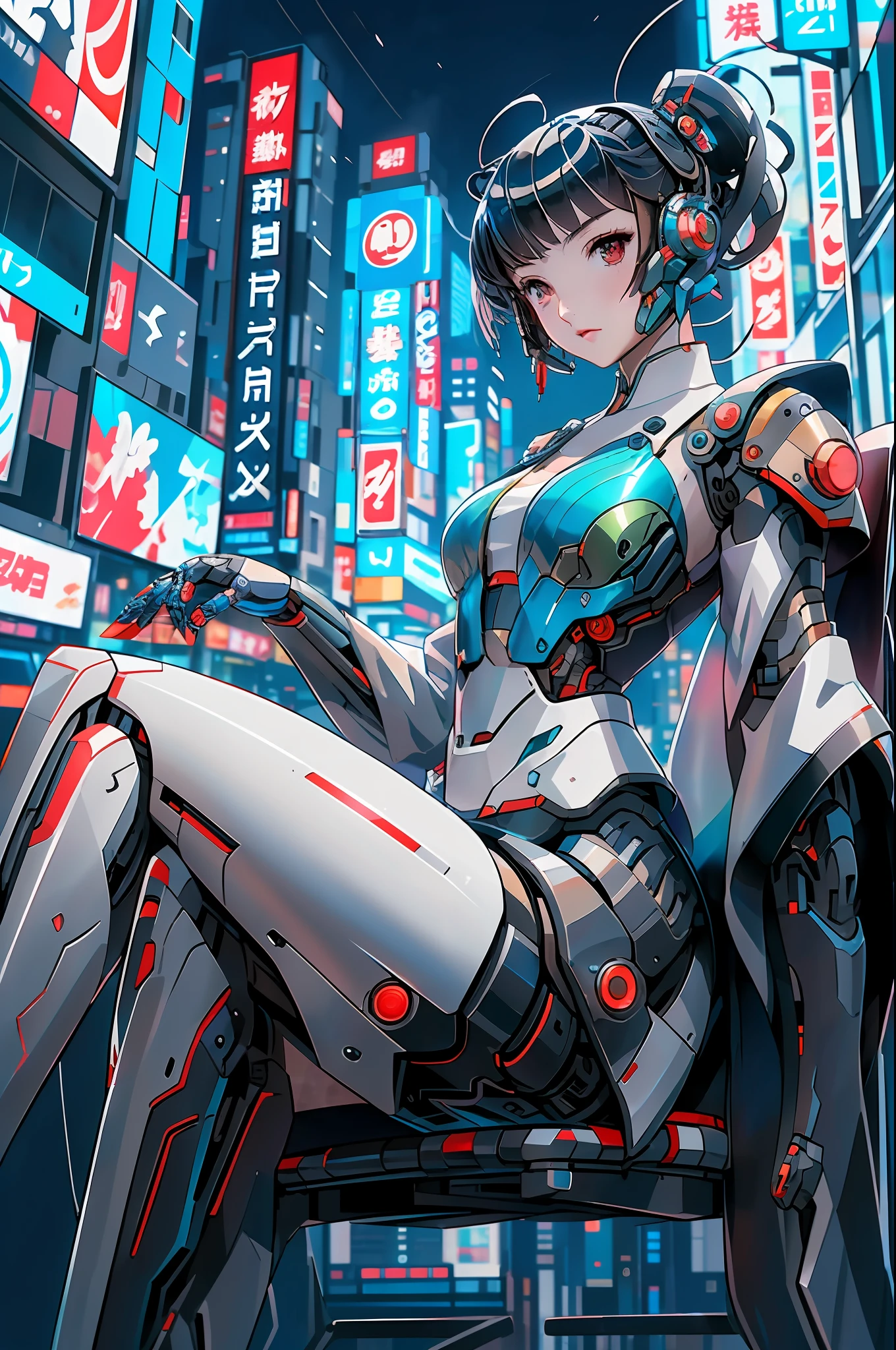 Anime girl in kimono sitting on a chair in the city, cyberpunk anime girl mech, Digital cyberpunk anime art, digitl cyberpunk - anime art, anime cyberpunk art, cyberpunk anime art, Cyborg girl, anime mecha aesthetic, Cute cyborg girl, trending on cgstation, cyberpunk anime girl, Cyberpunk art style, perfect anime cyborg woman, cyborg - girl, anime robots
