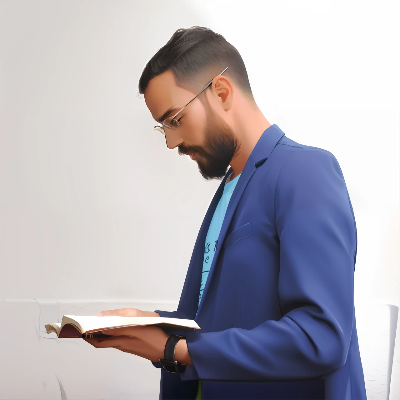 Homem de terno azul lendo um livro, he is holding a large book, instigante, Riyahd Cassiem, Instigantes, Segurando um livro, aceso de lado, Lendo novo livro, Directed by: Ramon Silva, Mohamed Chahin, Pose de perfil, Ler um livro, by João Artur da Silva, catalog photo, Directed by: Samuel Silva