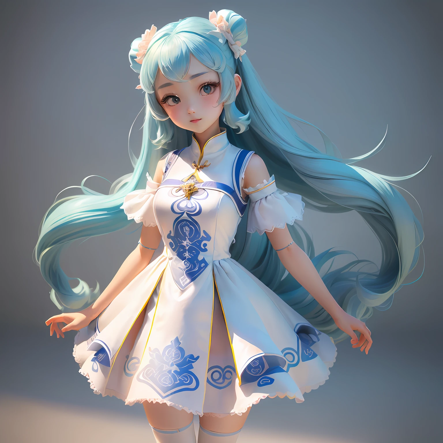 Double ponytail white silk loli girl