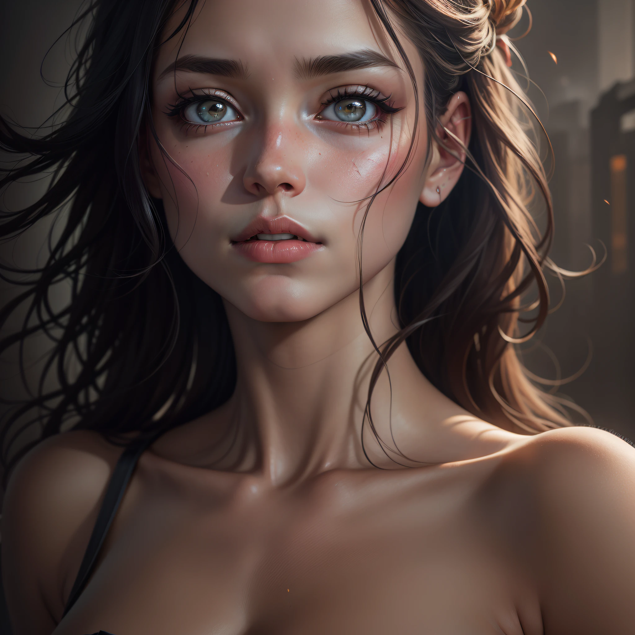 (1girl: 1.3), solamente, __partes del cuerpo__, arte oficial, fondo de pantalla de 8k unidad, ultra detallado, beautiful and aesthetic, hermoso, obra maestra, mejor calidad, .RAW, obra maestra, Super fine photo, mejor calidad, resolution super tall, fotorrealista, luz del sol, retrato de cuerpo completo, unbelievably beautiful, dynamic pose, rostro fuerte y delicado, ojos vibrantes, (Perfil), lleva un mech futurista de spider-man, traje negro, Highly detailed abandoned warehouse background, Cara detallada, fondo ocupado complejo detallado, desordenado, hermoso, lechoso, piel muy detallada, detalles realistas de la piel, poros visibles, foco nítido, volumetric mist, 8k UHD, digital SLR camera, alta calidad, no film grain, piel clara, fotorrealismo, lomografía, Sprawling metropolis in a futuristic dystopia, vista desde abajo, translucido