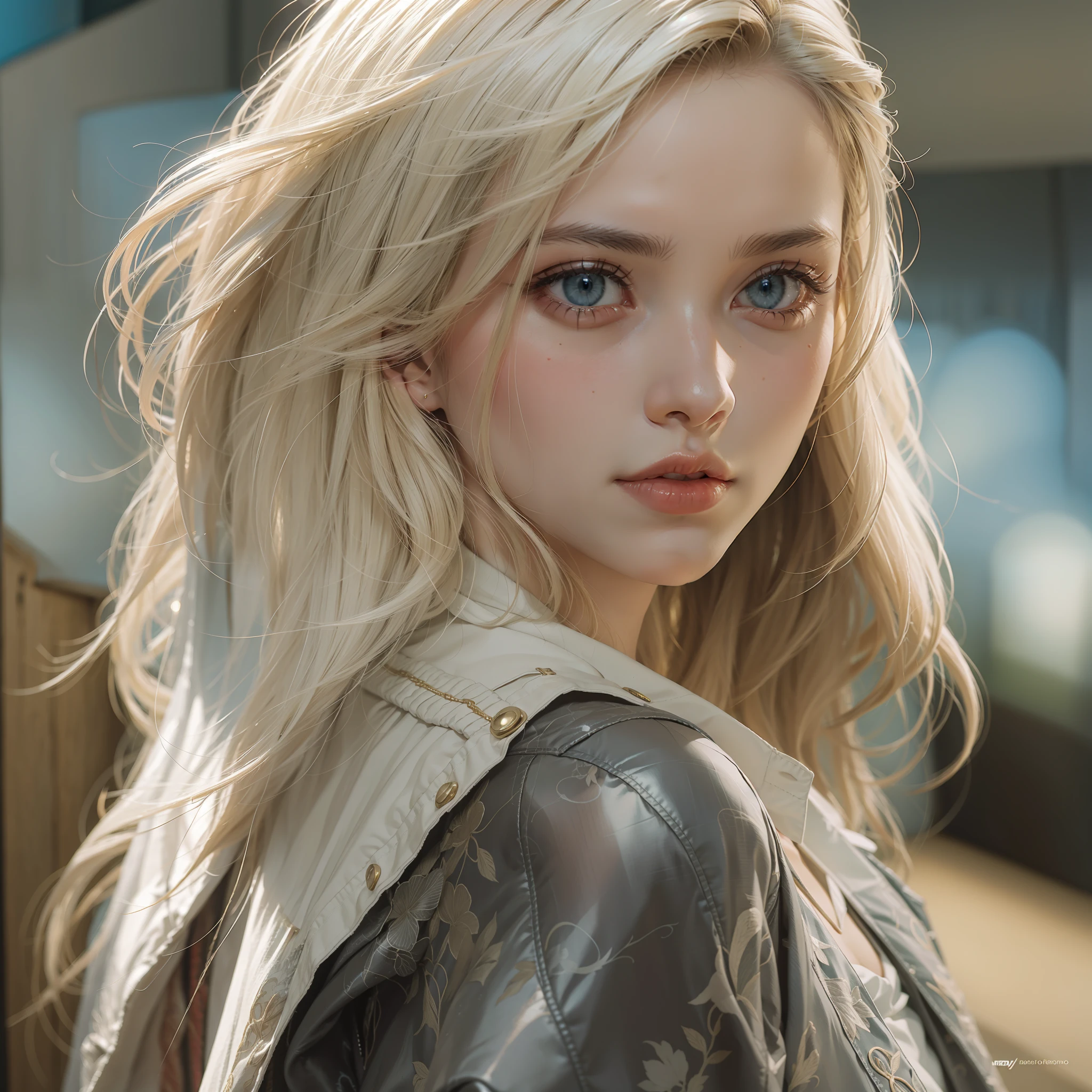 "(((obra-prima))), melhor qualidade, ultra-detallhado, High resolution CG image with a beautiful blonde woman with bright blue eyes, retratados em detalhes brutais. His delicate body is accurately represented at every angle. Ela possui longos cabelos loiros e veste uma armadura negra detalhada.