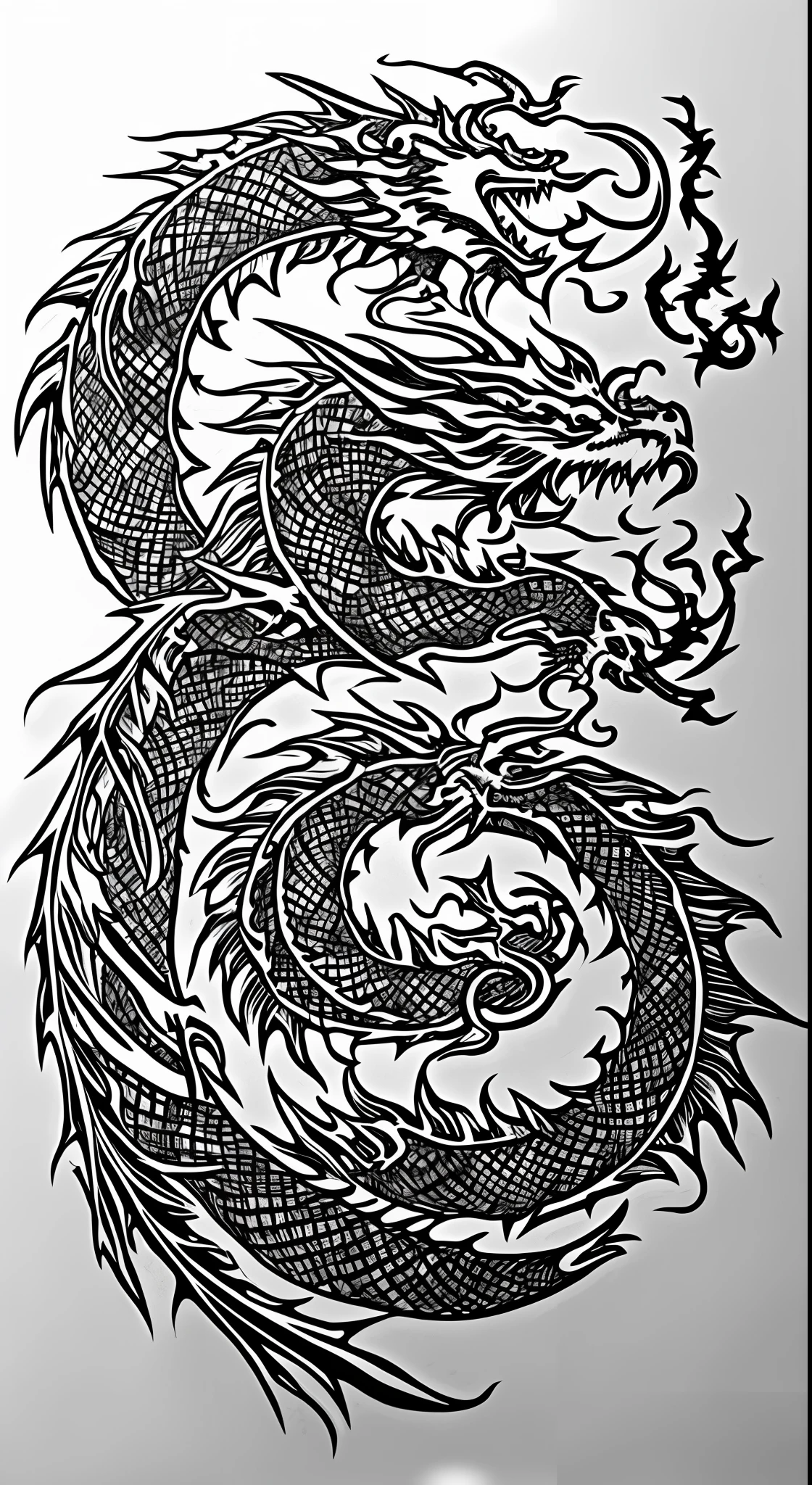 Decal of for a dragon tattoo for the left arm, where the head on the dragon will be in the customer's hand, and the dragon's body will make two turns along the arm and closes before the shoulder.