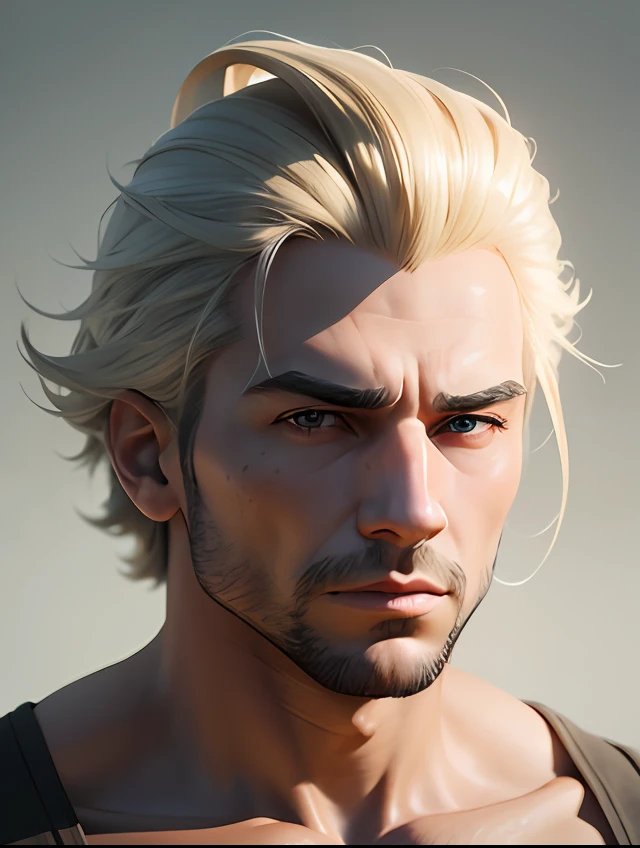 there is a man with a hair style on his head, Uma imagem gerada por IA, avatar com um cabelo loiro, cavanhaque loiro pequeno, Com cabelo de Donald Trump, imagem em forma, imagem coerente muito precisa, Arnold render, 3 d render de jerma 9 8 5, halfbody headshot, imagem frontal, foto de perfil headshot, imagem profissional, foto classificada, arnold rendering --auto
