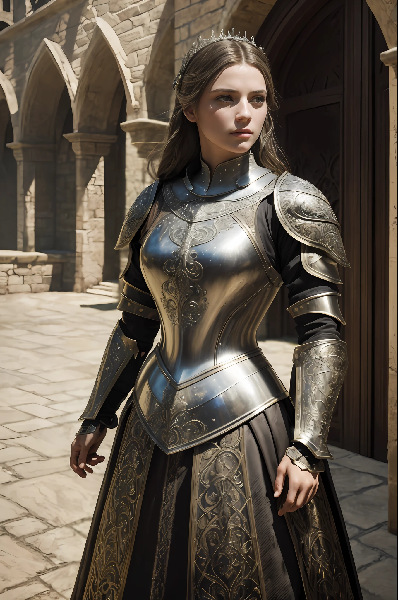 (masterpiece), (extremely intricate:1.3), (realistic), portrait of a girl, the most beautiful in the world, (medieval armor), metal reflections, upper body, outdoors, intense sunlight, far away castle, professional photograph of a stunning woman detailed, sharp focus, dramatic, award winning, cinematic lighting, octane render, unreal engine, volumetrics dtx, (film grain)
