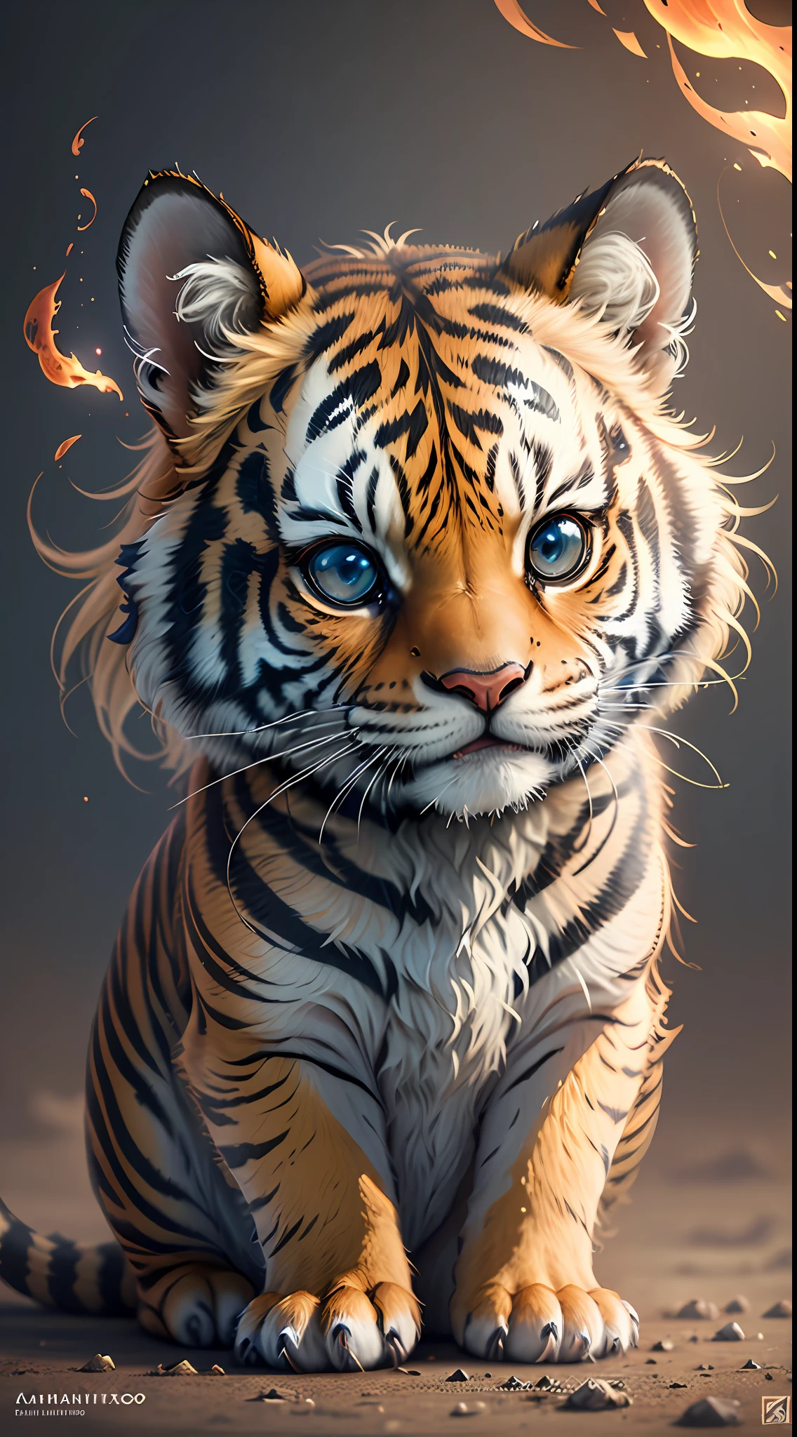 Gorgeous tiny hyperrealistic Siberian tiger with fire-colored eyes, Chibi, adorable and fluffy, design de logotipo, desenho animado, cinematic lighting effect, charmoso, arte vetorial 3D, fofo e peculiar, arte de fantasia, bokeh, handdrawn, pintura digital, soft-lighting, isometric style, 4K分辨率, photorealistic render, limpeza altamente detalhada, imagem vetorial, obra-prima fotorrealista, fotografia profissional, simple space backdrop, fundo branco liso, isometric, vetor vibrante