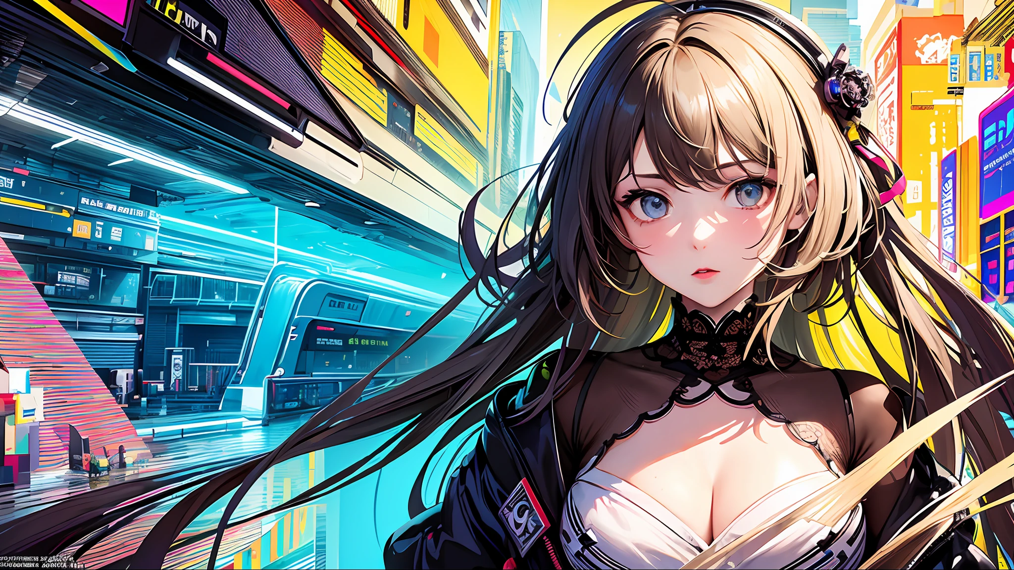 (masterpiece, top quality, best quality, official art, beautiful and aesthetic:1.2), 1girl, glitch art, (digital distortion), pixelated fragments, data corruption,colorful noise, visual chaos,contemporary aesthetics