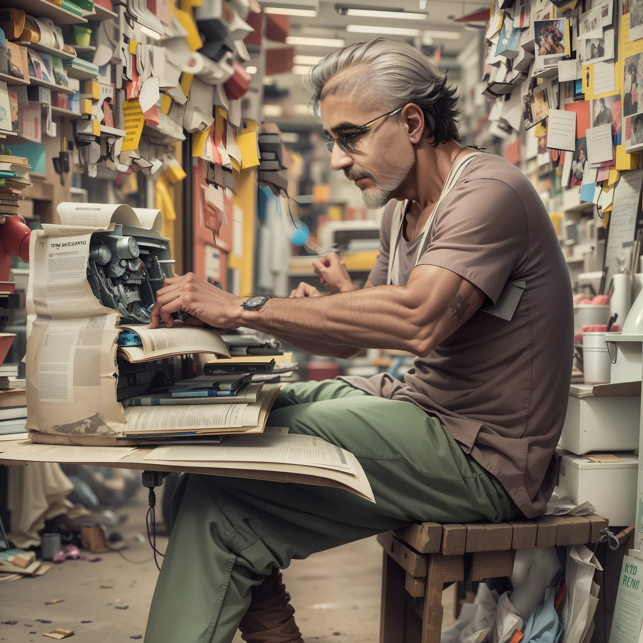 escritor, homem escrevendo, escrivaninha, rio de janeiro, half man half machine