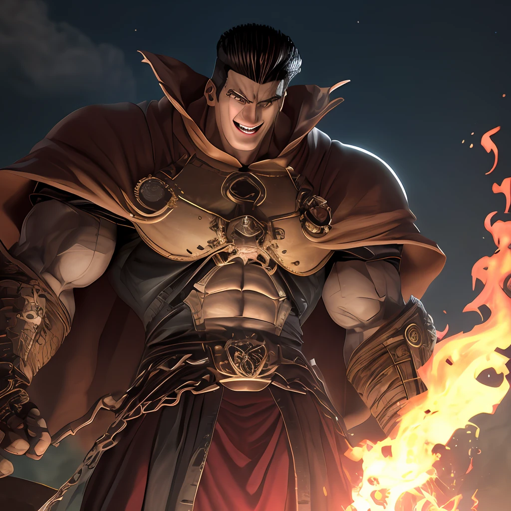 \(berserk\), 1boy --cabelo preto --sorrindo --dentes --boca fechada --olhando para o espectador --foco masculino --um olho fechado --cicatriz --cicatriz no rosto --cicatriz no nariz --cachecol --cabelo curto --solo --corpo inteiro --arma nas costas, (Toguro) --forte --musculoso --((((sozinho)))) --whole body --diabolical --laughing mischievously --(sem camisa) --((anatomicamente correto)), lua de sangue, noite vermelha, espada nas costas, Traditional media, anime, obra prima do anime, detalhes intrincados, perfect features, Dramatic, Cinematic lighting, Highlight lighting, SSAA, smooth rendering, no noise --testp --ar 2:3 --video --no lazy prompts