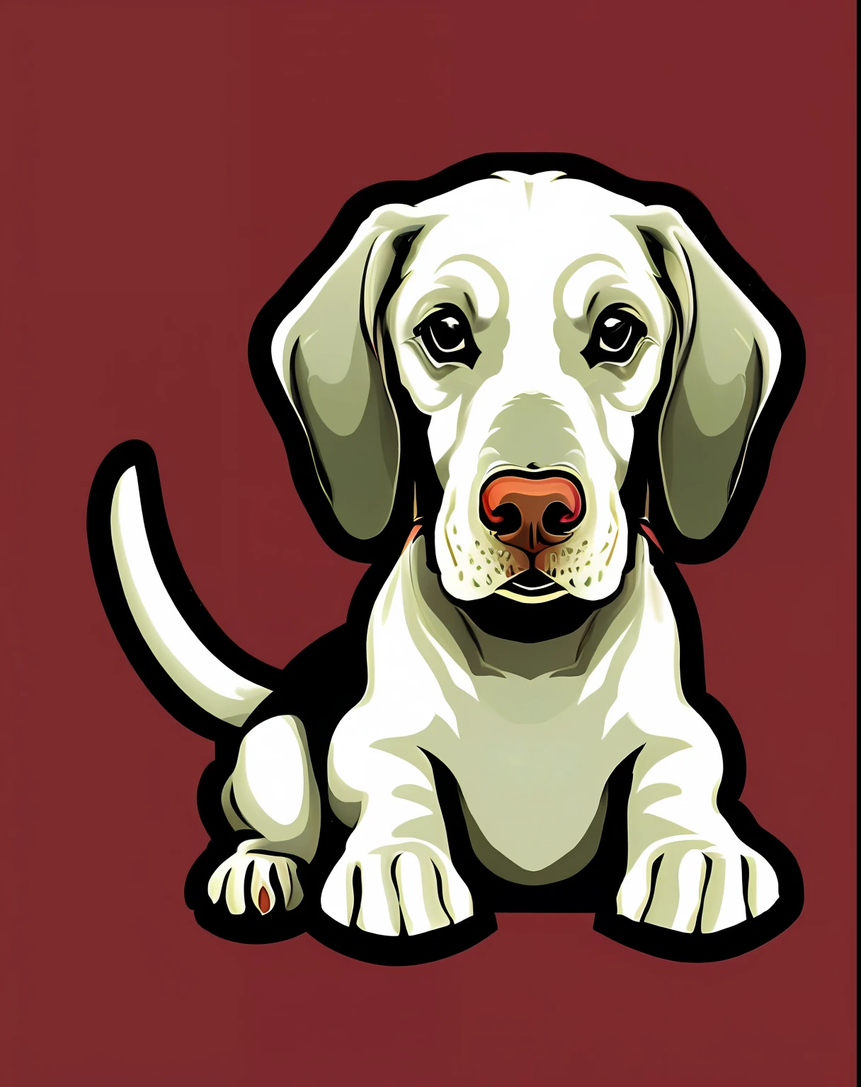 Vector-art of a (full body Weimaraner: 1.3), loyal, happy, intelligent, lively, devoted, expressive, energetic, playful, quick, strongwilled, good-natured, running on a beach, white background.