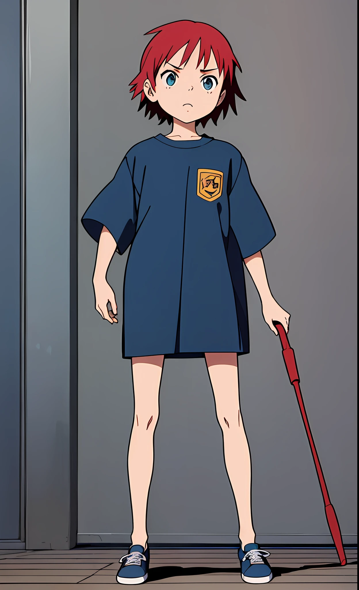 Haruko Haruhara da FLCL segurando um Rickenbacker 4001 azul, Estilo Soul Eater, Directed by: Isaac quek (30%), por studio ghibli (50%), Por Ilya Kuvshinov (20%), master part, Altas, 4k, arte digital, estilo anime, Olhos detalhados, corpo detalhado, fundo simples, solo, alone, red and black pallete
