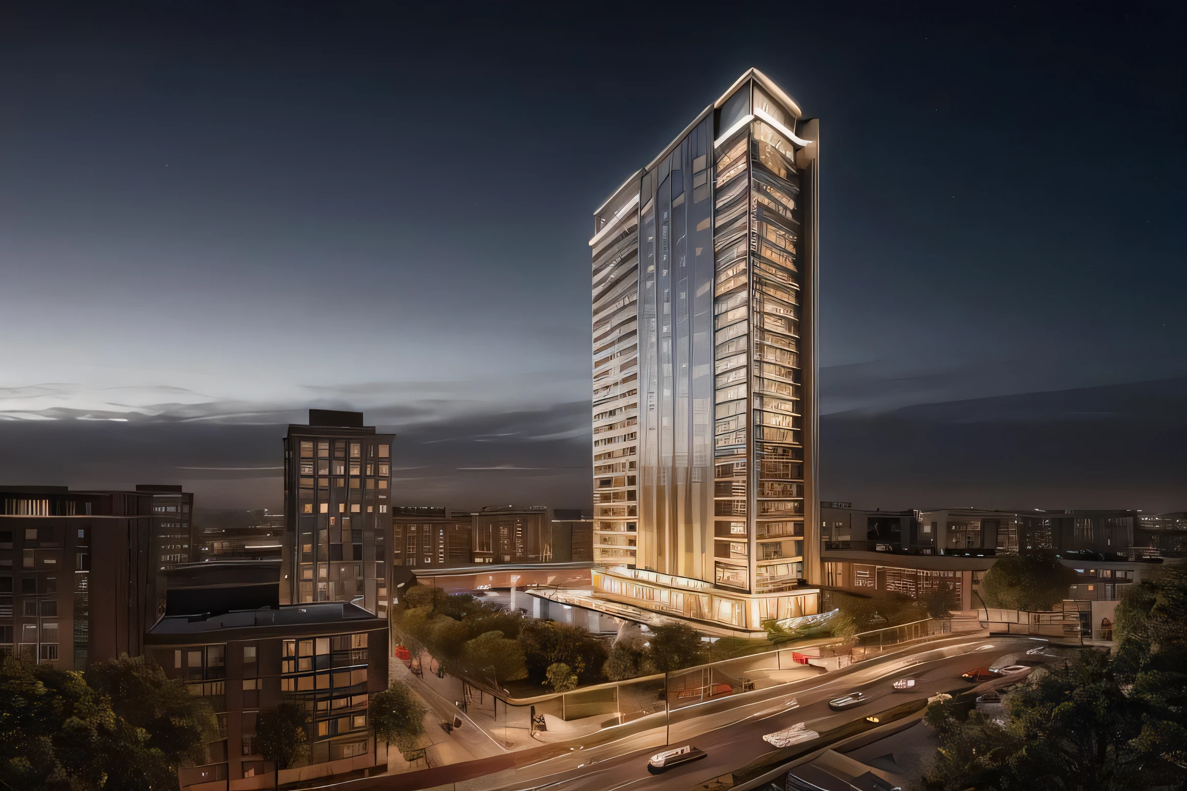 arqui9 rendering, night, realistic, masterpiece, 8k, high res, highly detailed, best quality,