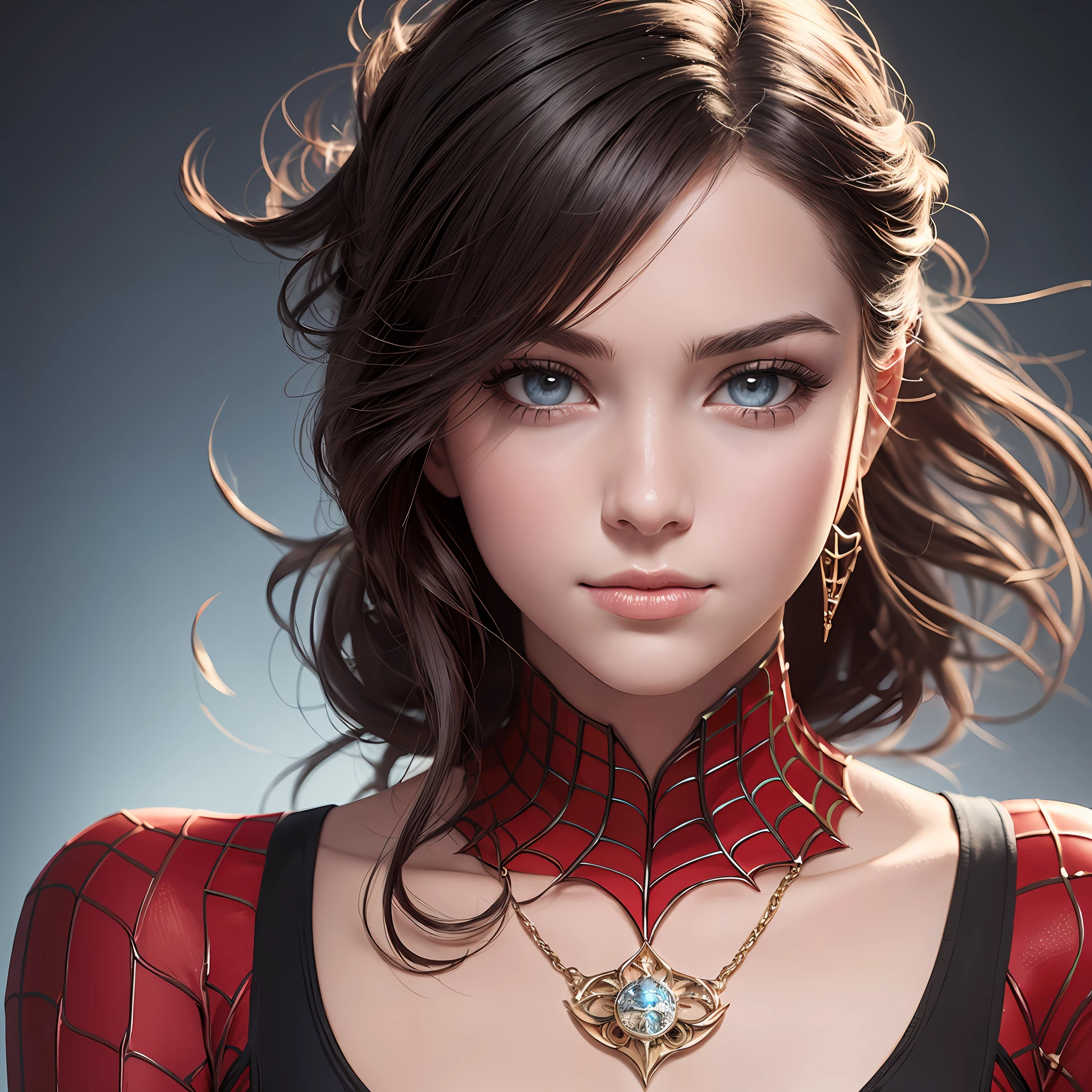 (Award Winning Digital Artwork: 1.3) of (Sketch: 1.3), (Vibrant: 1.3) Spidey, EmmaRob, CGSociety, ArtStation, (Saturation: 1.3), (Close Portrait: 1.3), (Female: 1.4), (beautiful: 1.4), (charm: 1.3), handsome, calendar pose, perfect detailed eyes, studio lighting, themed background