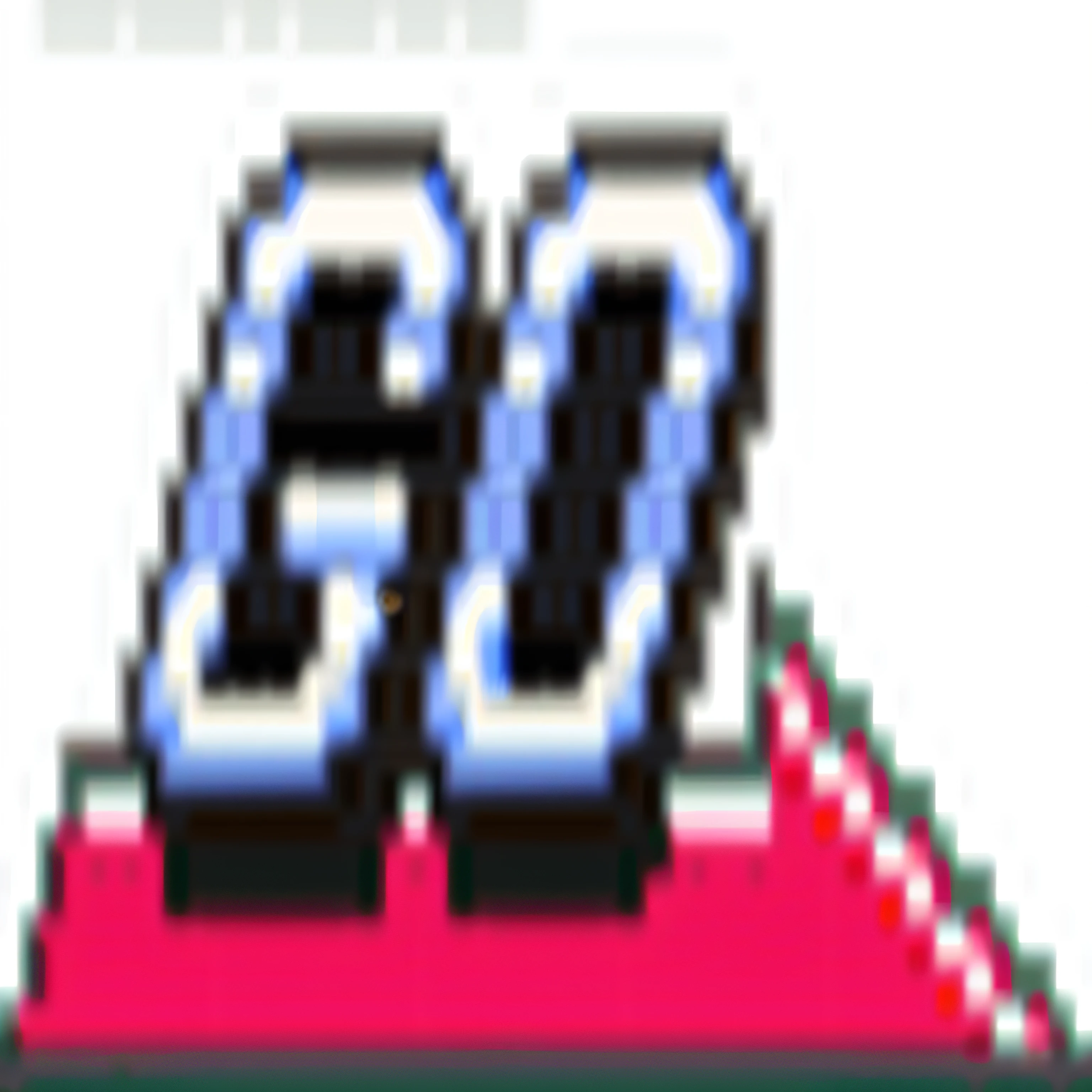 A closeup of a pixel-style logo with the number 32, Msxotto, exploitable image, -passo 50, vhs static overlay, Videogame, RGB de 16 bits, 2 5 6 x 2 5 6 pixels, 16 bits, 1 6 - Bit, Arte do cartucho de jogo NES, arte da caixa, Linhas de varredura CRT RGB --auto