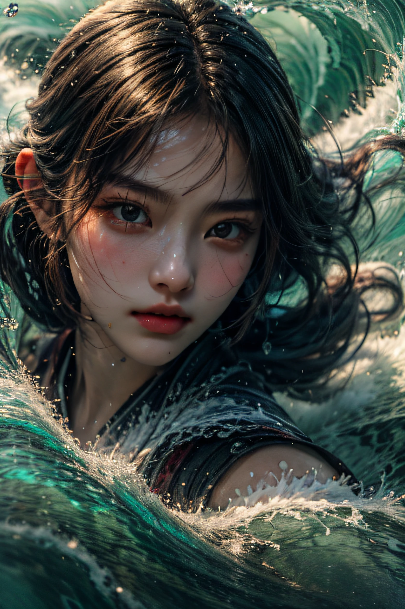 Best quality,masterpiece,ultra high res,1girl,beautiful_face,detailed skin, yushui,water,waves,.