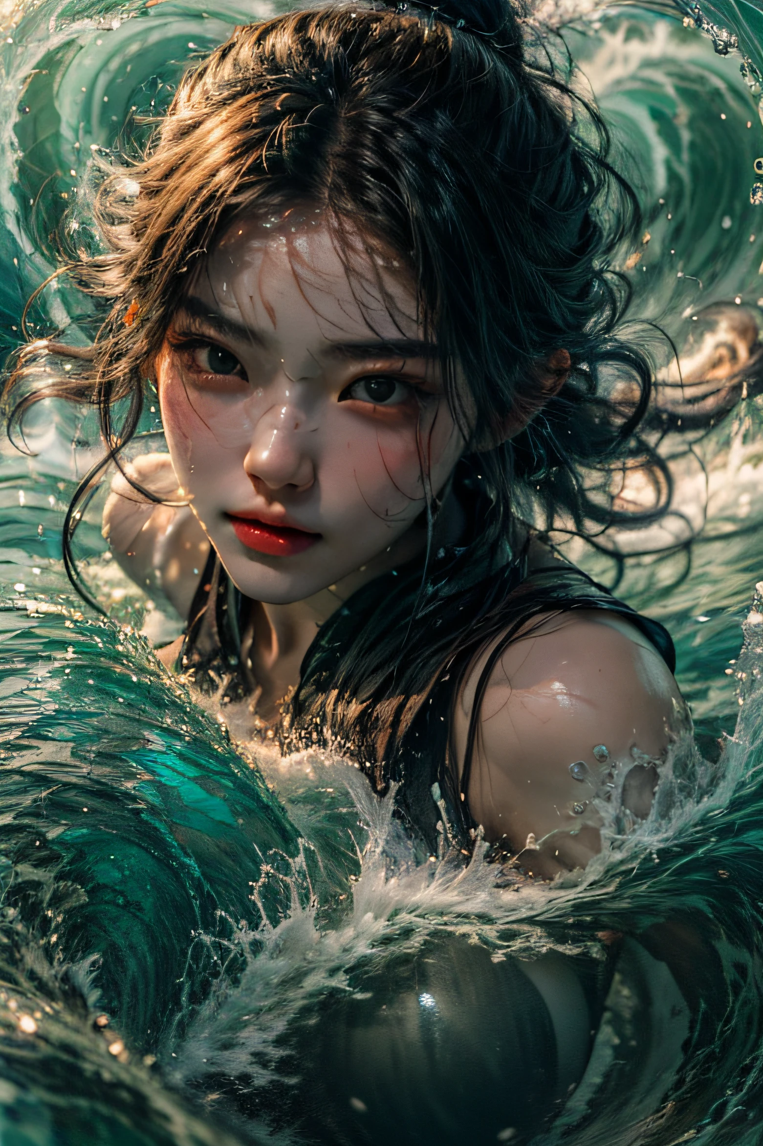 Best quality,masterpiece,ultra high res,1girl,beautiful_face,detailed skin, yushui,water,waves,.